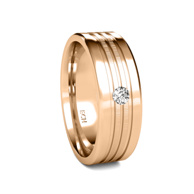 14K Rose Gold Flat Mens Diamond Wedding Band