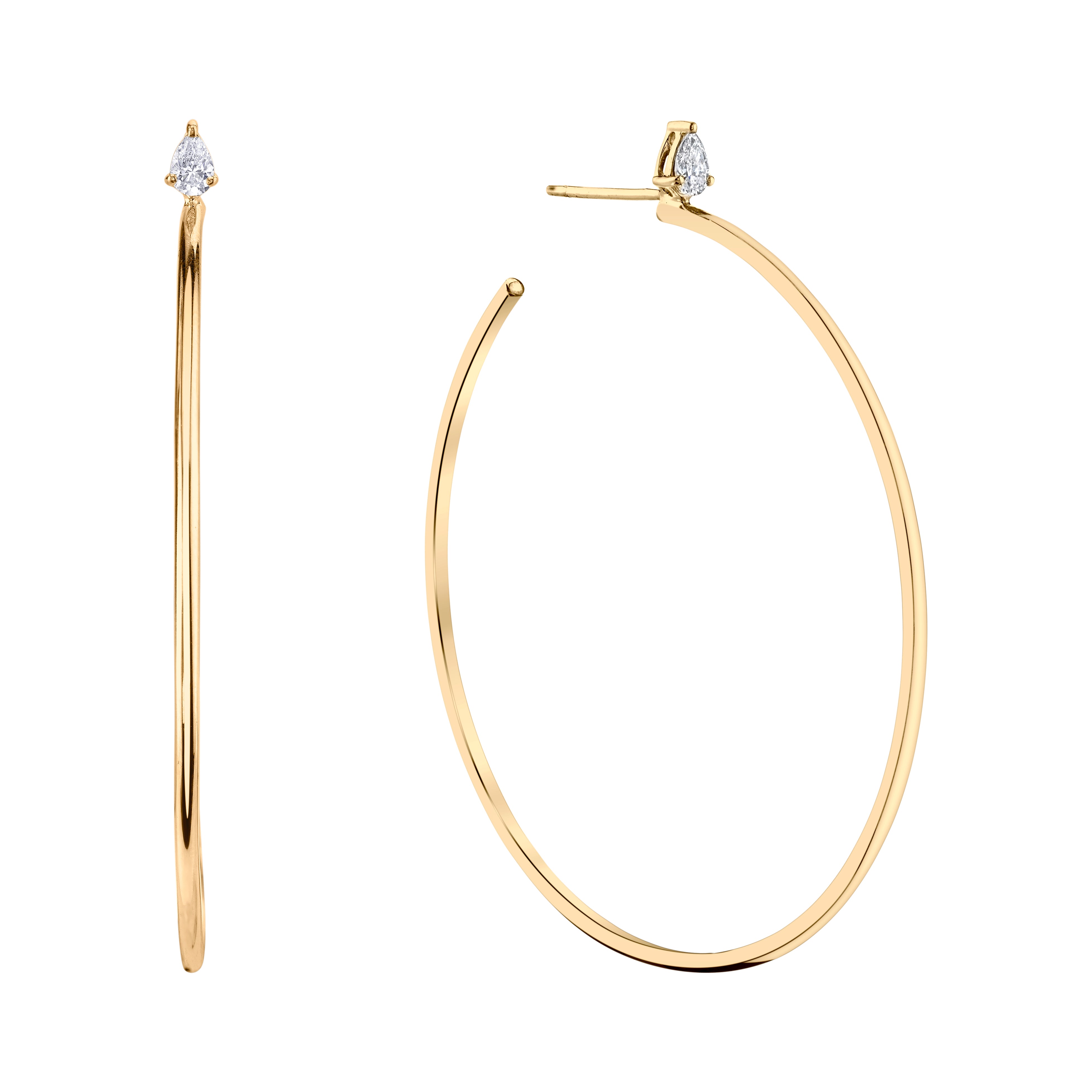 LARGE HOOPS WITH PEAR DIAMOND STUDS