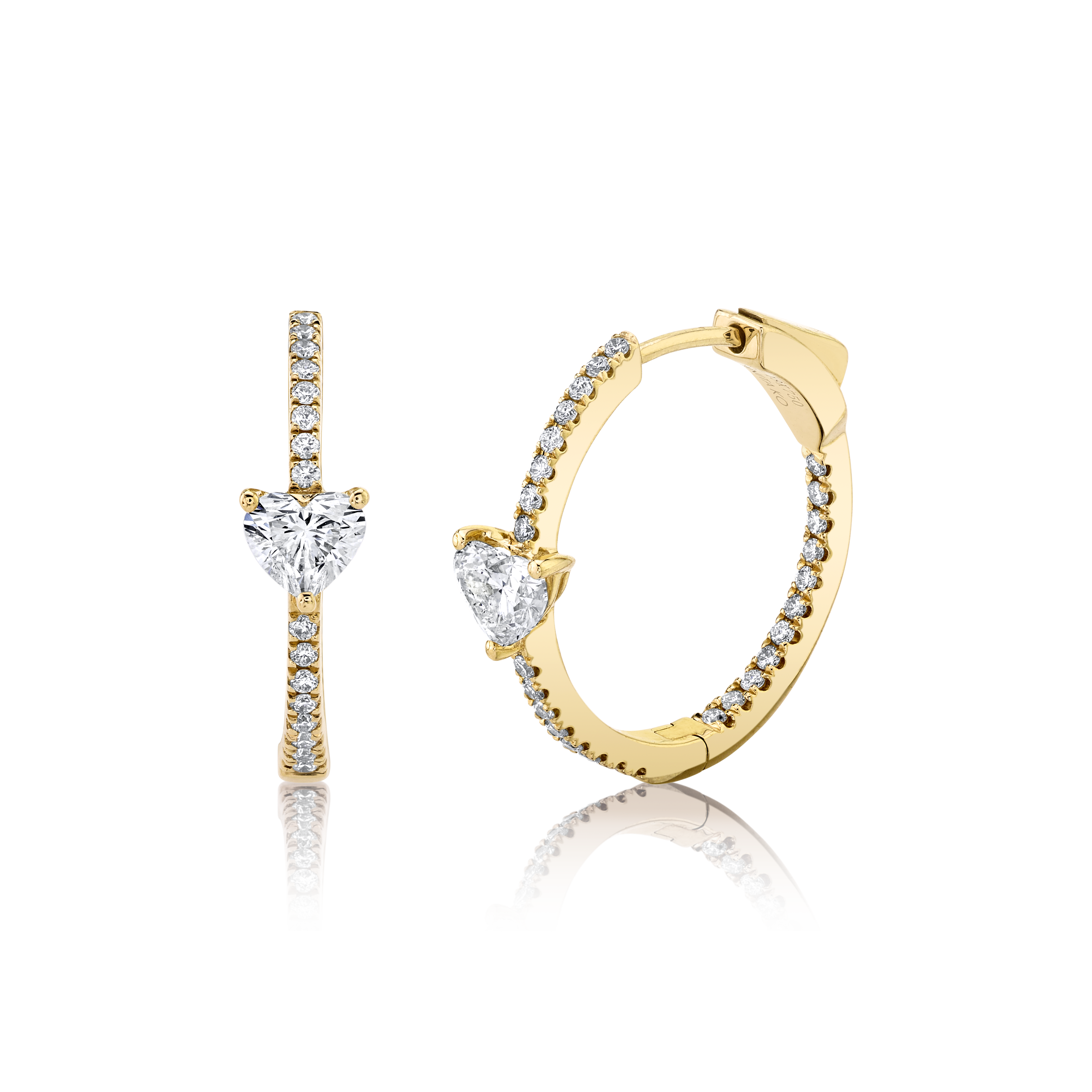 CLASSIC MEDIUM DIAMOND HOOPS WITH HEART DIAMOND CENTER