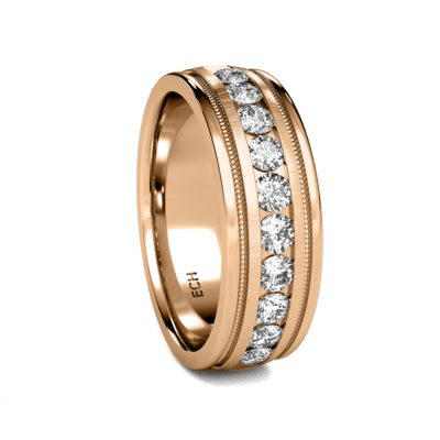 14K Solid Rose Gold 0.80 Carat Diamond Mens Wedding Band