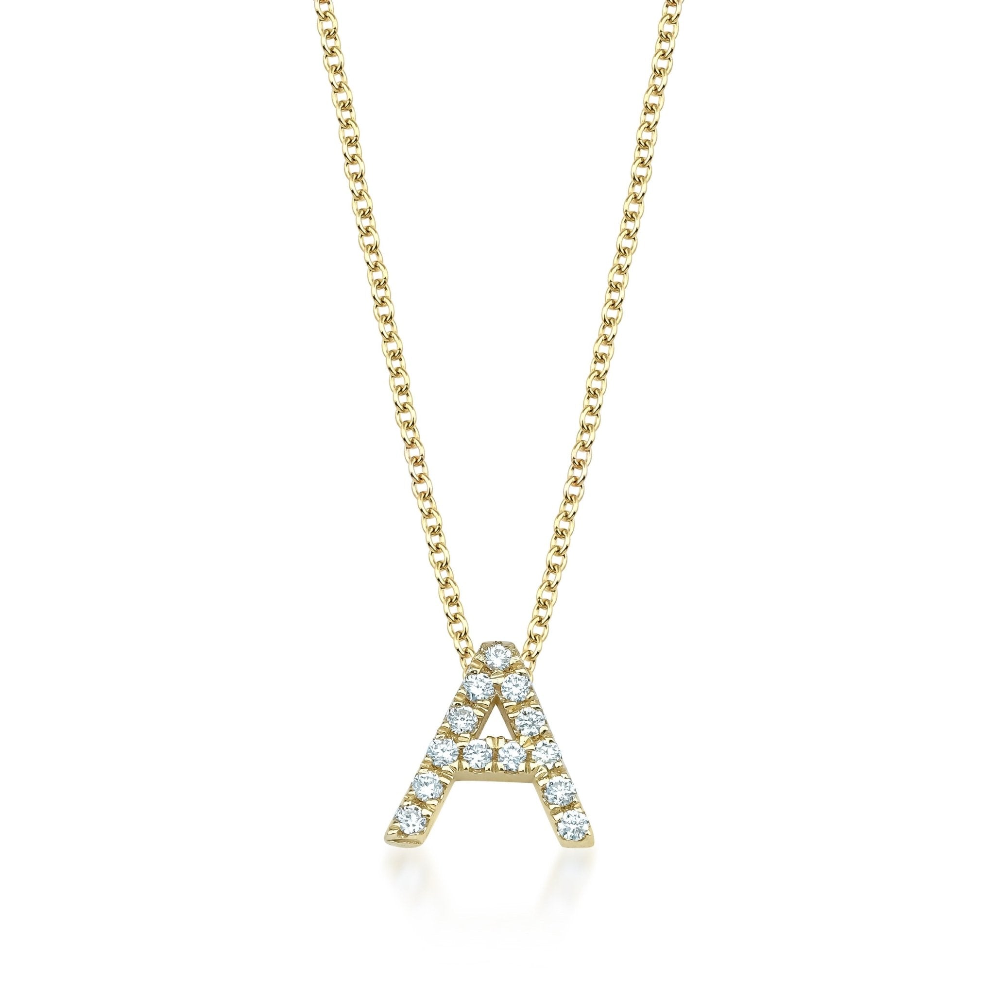 14K Yellow Gold Natural Diamond Initial Necklace, Letter A Necklace