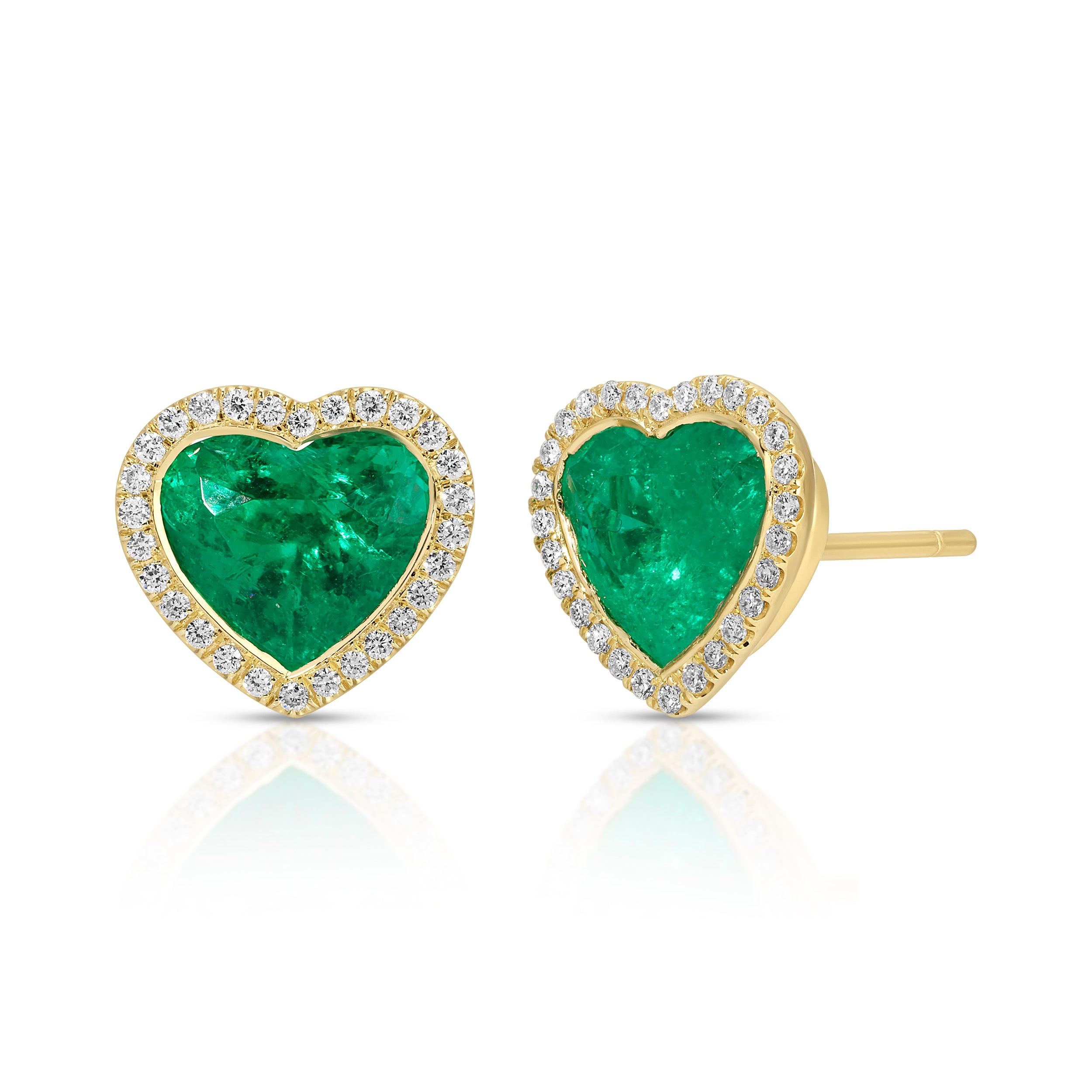 COLOMBIAN EMERALD HEART STUD EARRING WITH DIAMOND HALO
