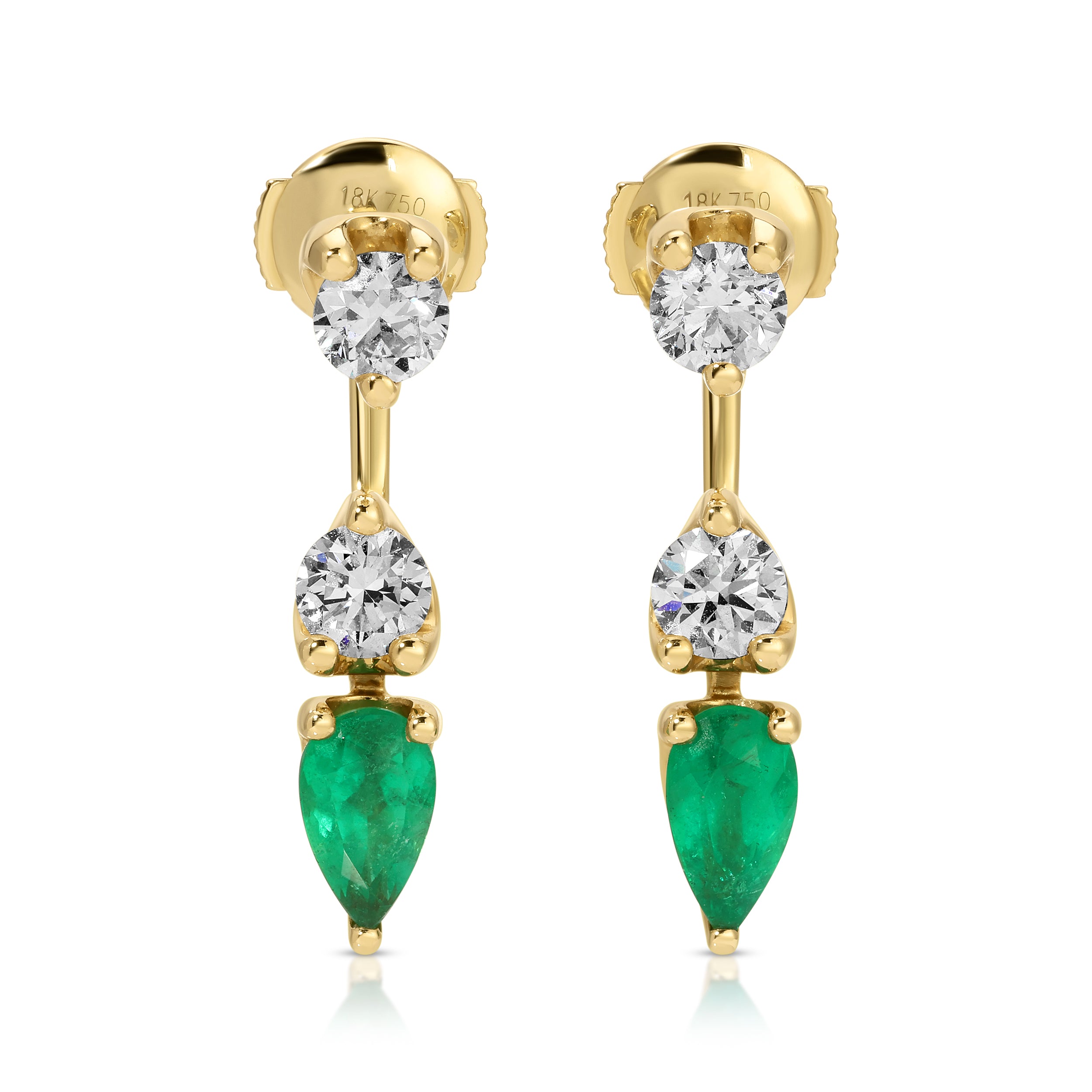 ROUND ORBIT EARRINGS WITH COLOMBIAN PEAR EMERALD DROP
