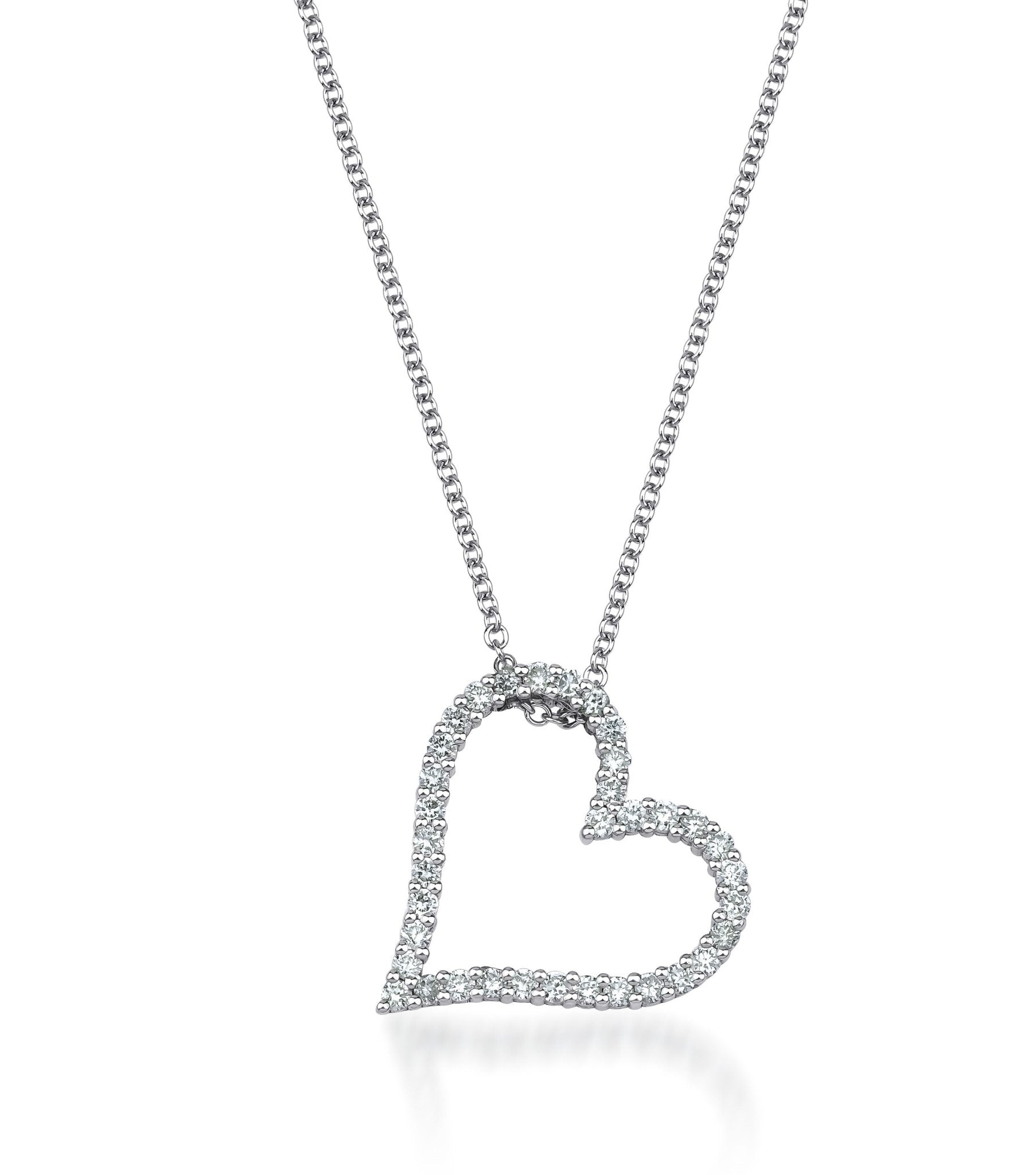 14K White Gold 0.40 Carat Natural Diamond Heart Necklace