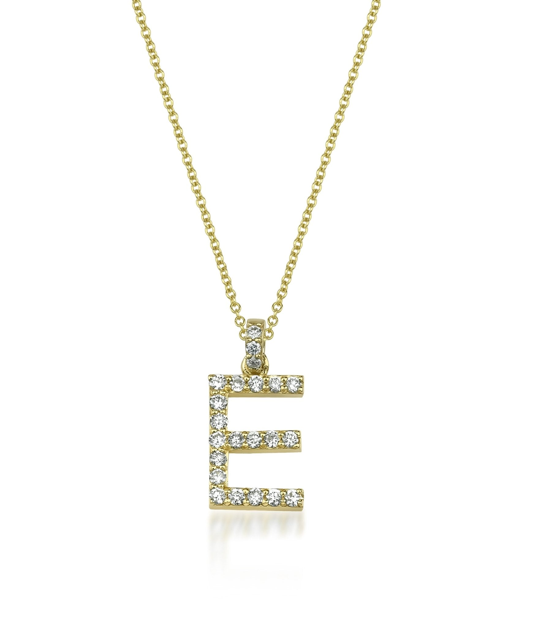 14K Yellow Gold Natural Diamond Initial Necklace, Letter E Necklace
