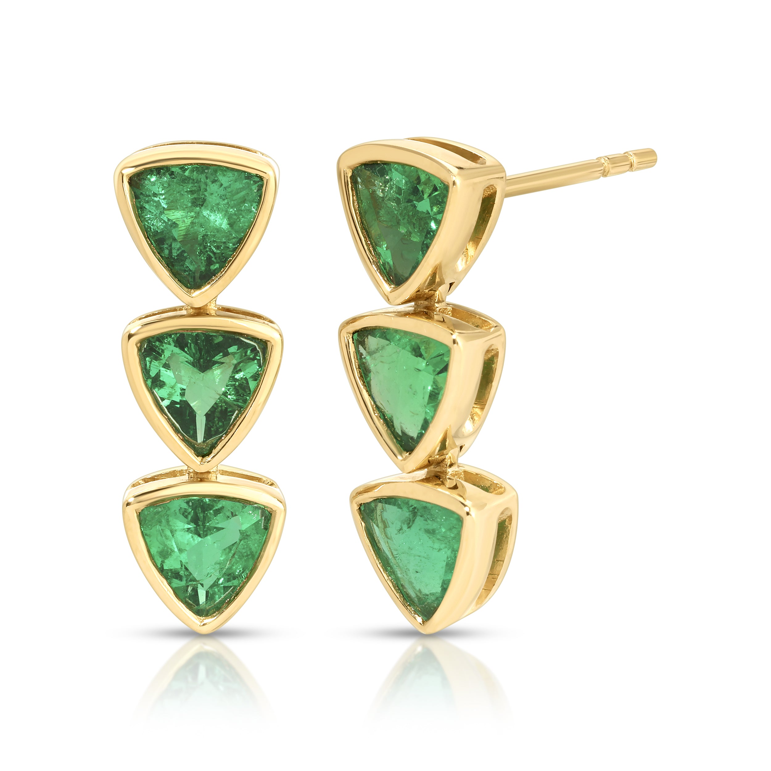 BEZELED TRILLION COLOMBIAN EMERALD EARRINGS