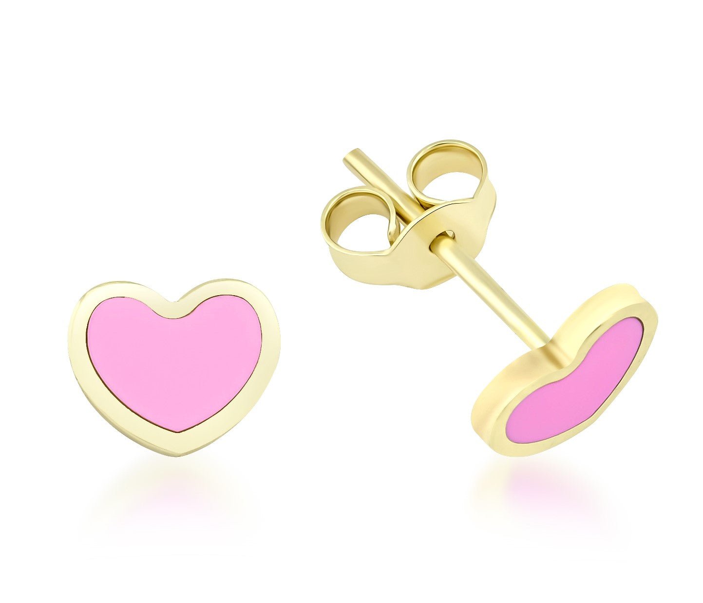14K Yellow Gold Pink Heart Earrings