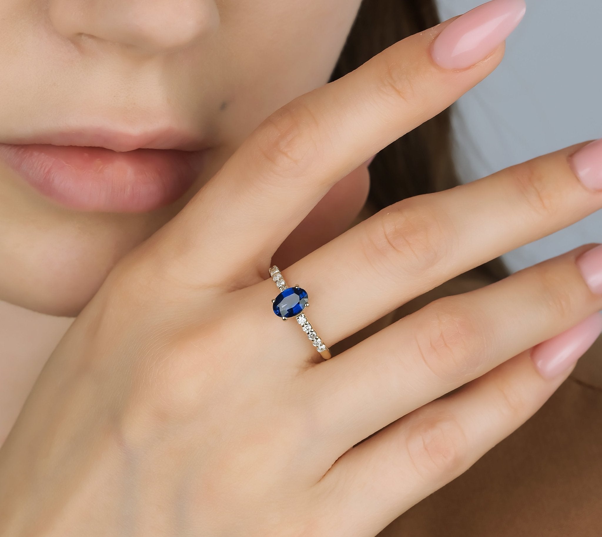 14K Gold 1 Carat Sapphire and Diamond Engagement Ring