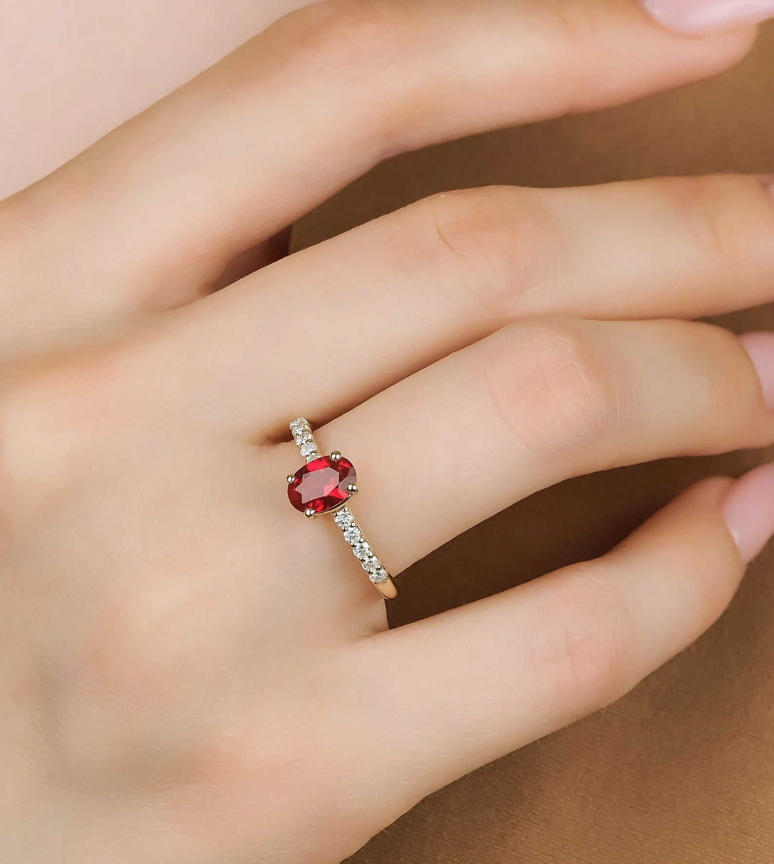 14K Gold Oval Ruby and Diamond Engagement Ring