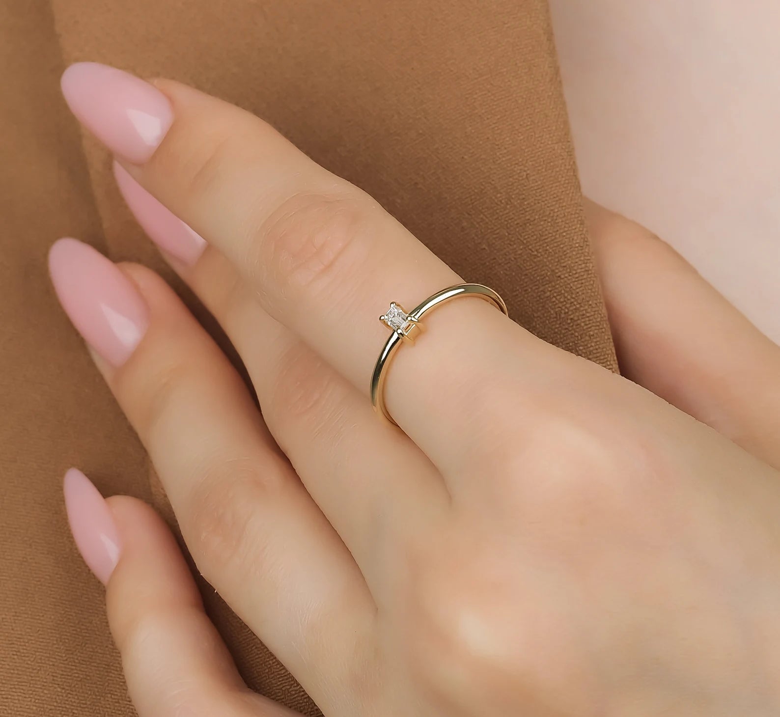 14K Gold Baguette Diamond Solitaire Ring