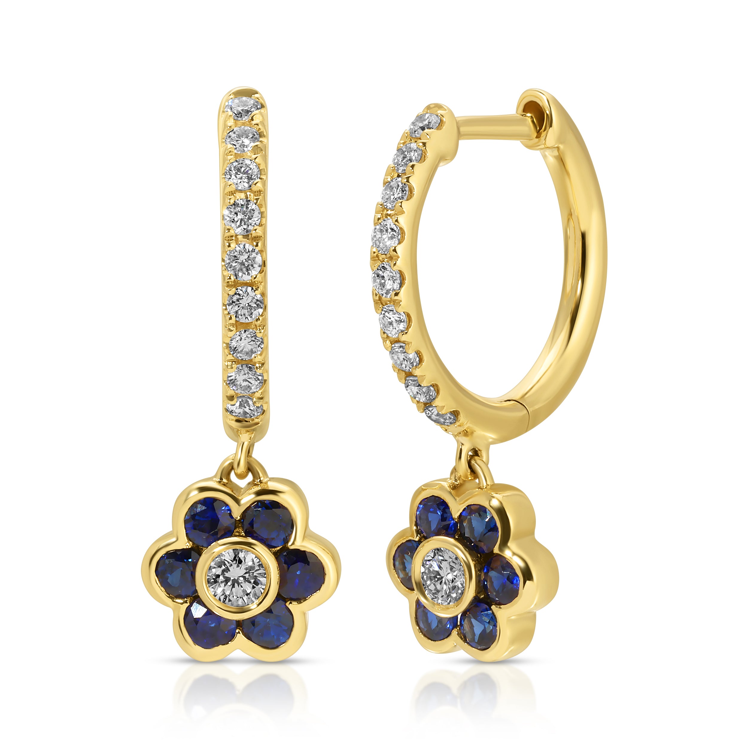 SMALL BLUE SAPPHIRE AND DIAMOND FLORA DROP HUGGIES