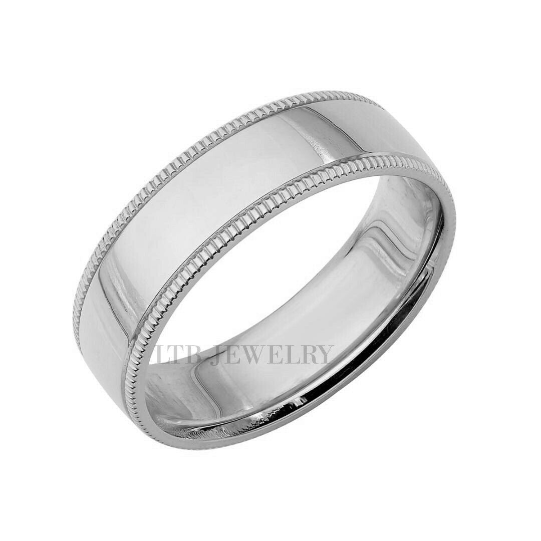 Platinum Dome Milgrain  Wedding Bands