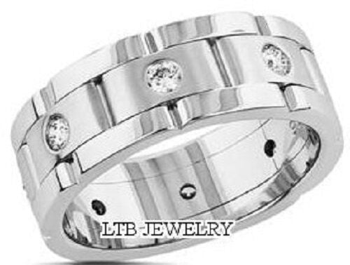 Rolex Style 8mm Diamond Mens Wedding Band