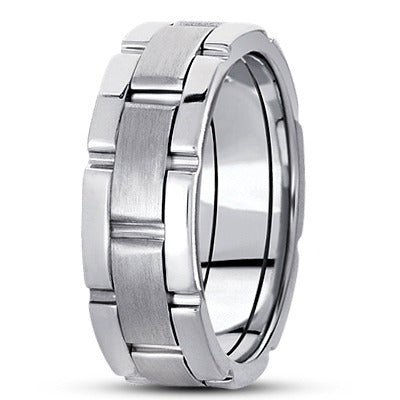 14K White Gold Handmade Mens Wedding Band