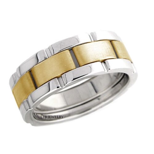 14K Two Tone Gold Handmade Mens Wedding Bands