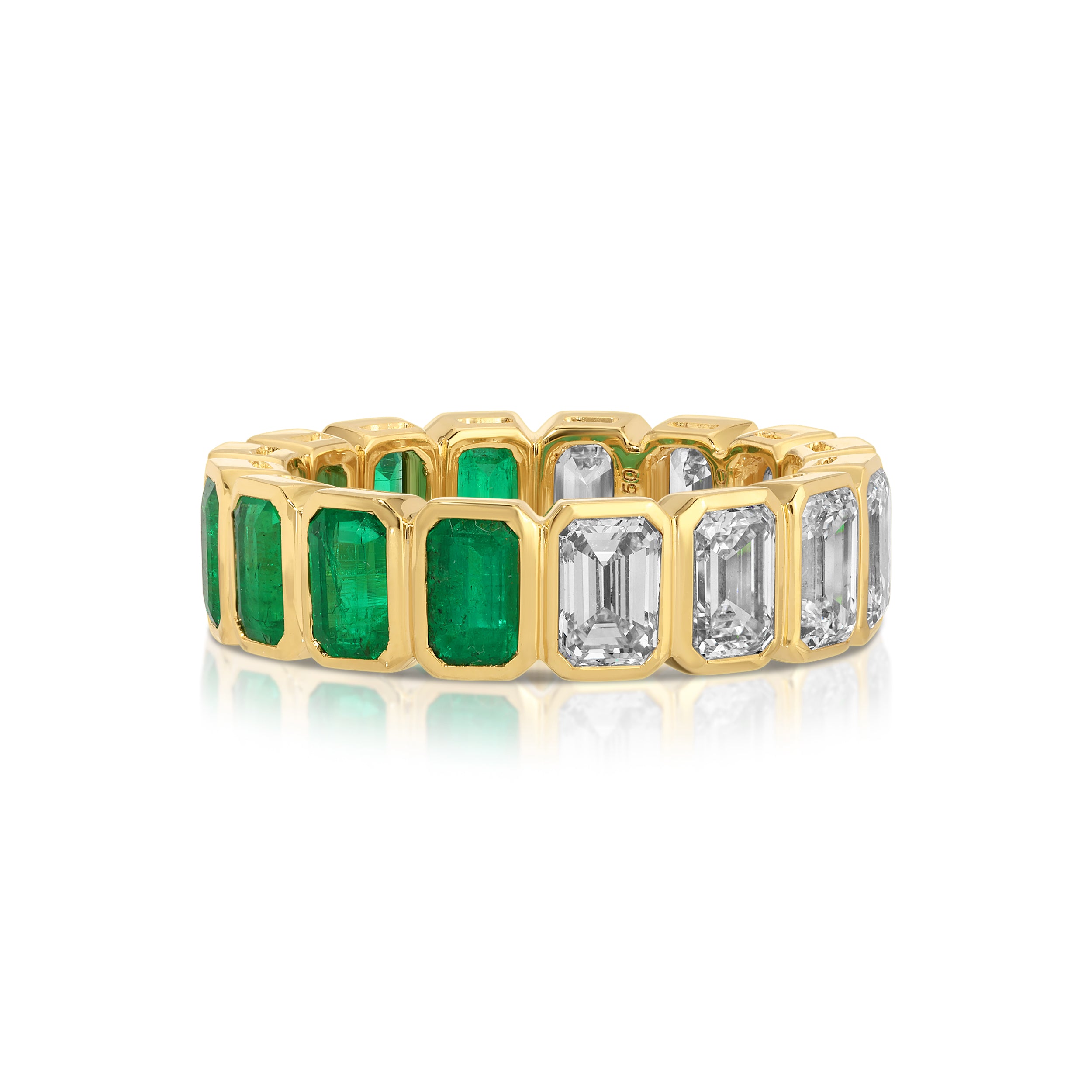 BEZELED EMERALD CUT COLOMBIAN EMERALD AND DIAMOND RING