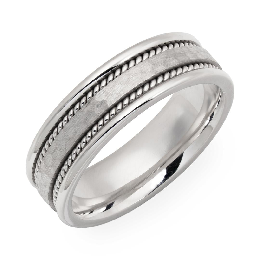 14K White Gold Hammered Finish Braided Wedding Band