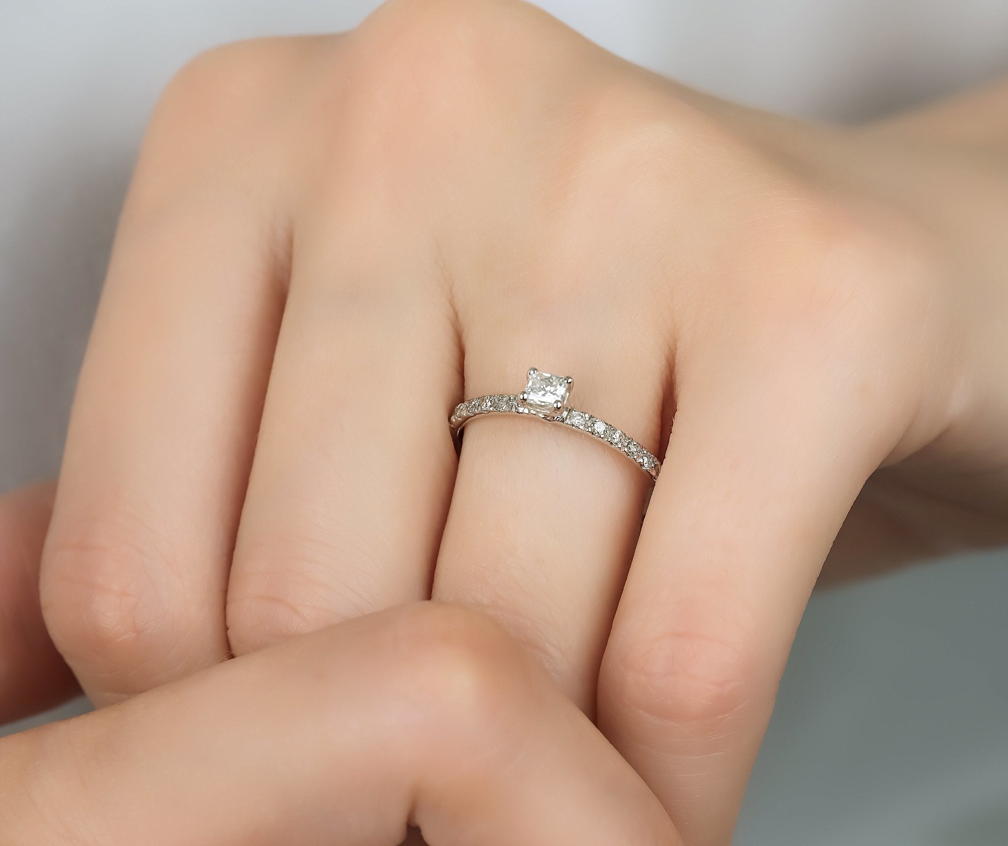 14K White Gold Emerald Cut Diamond Engagement Ring