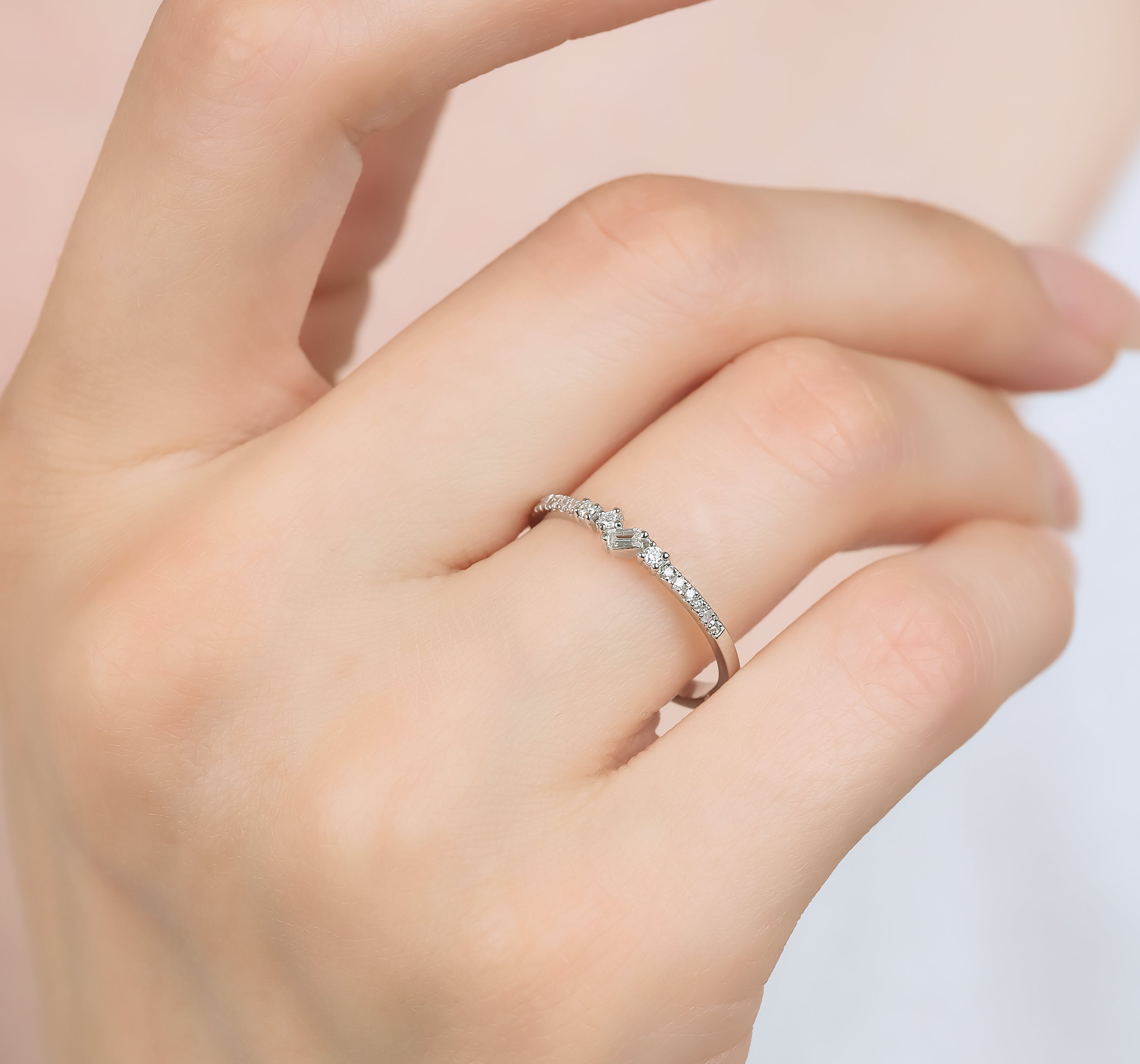 14K White Gold Minimalist Baguette Diamond Wedding Ring
