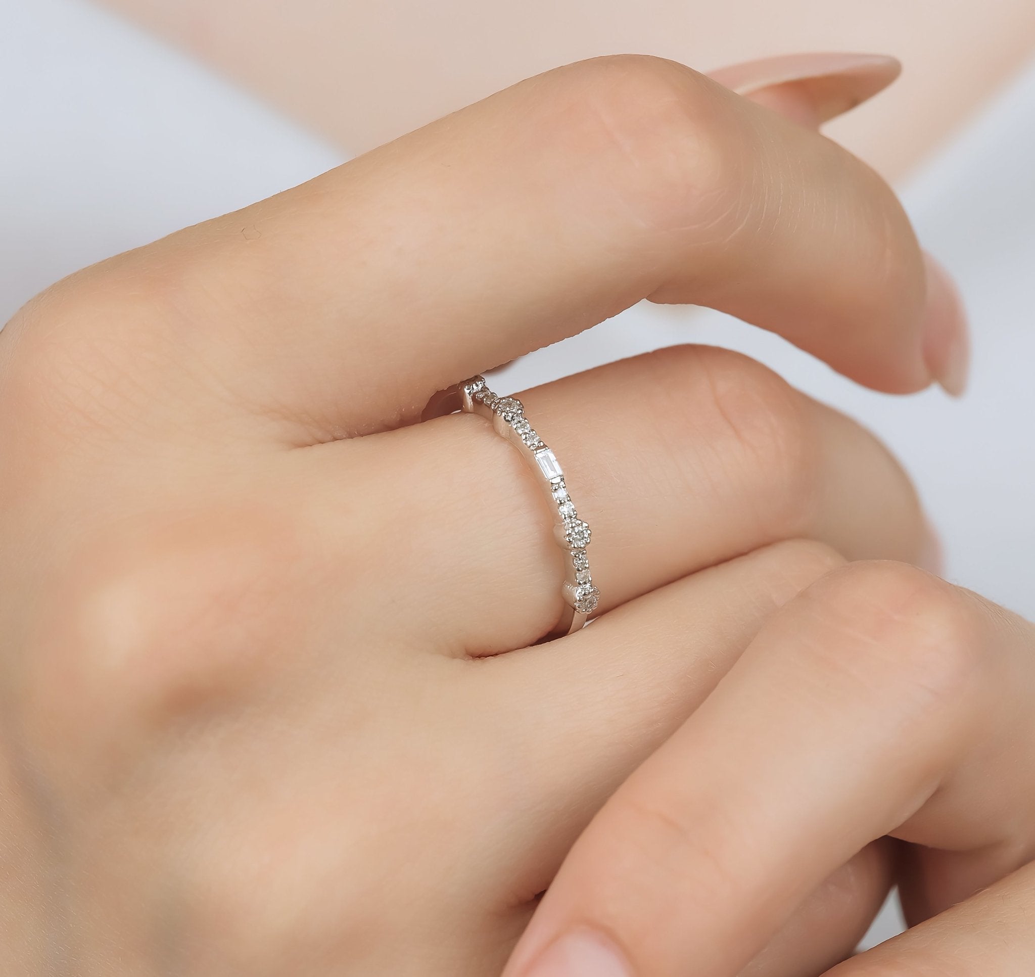 14K White Gold Baguette Diamond Eternity Wedding Bands
