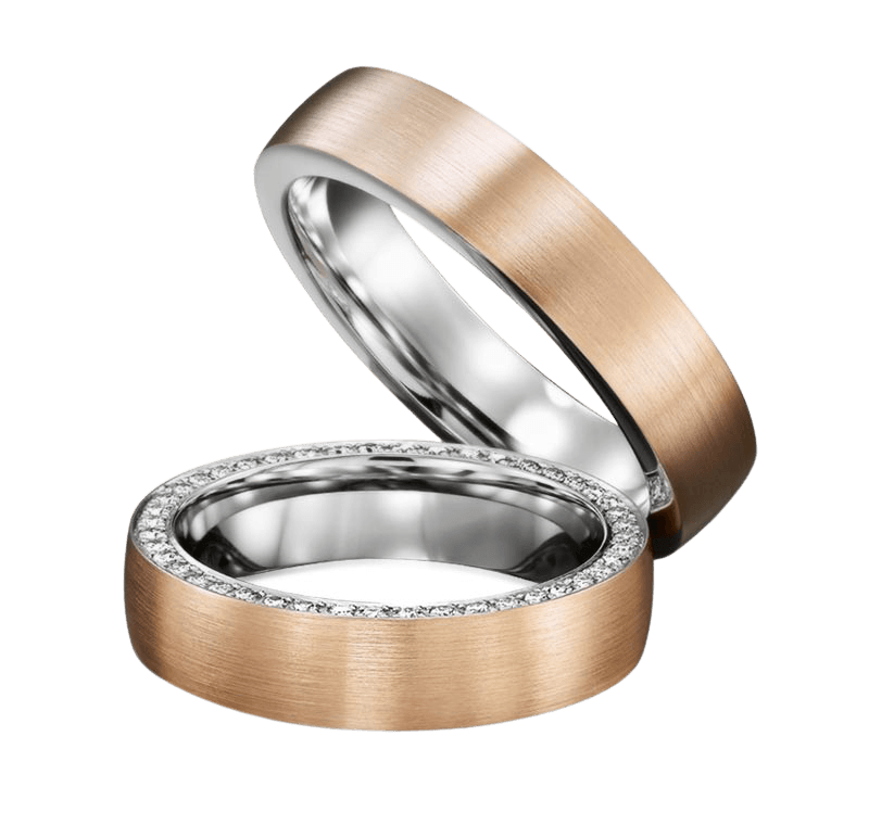 His and Hers Two Tone Gold Diamon Wedding Bands Set