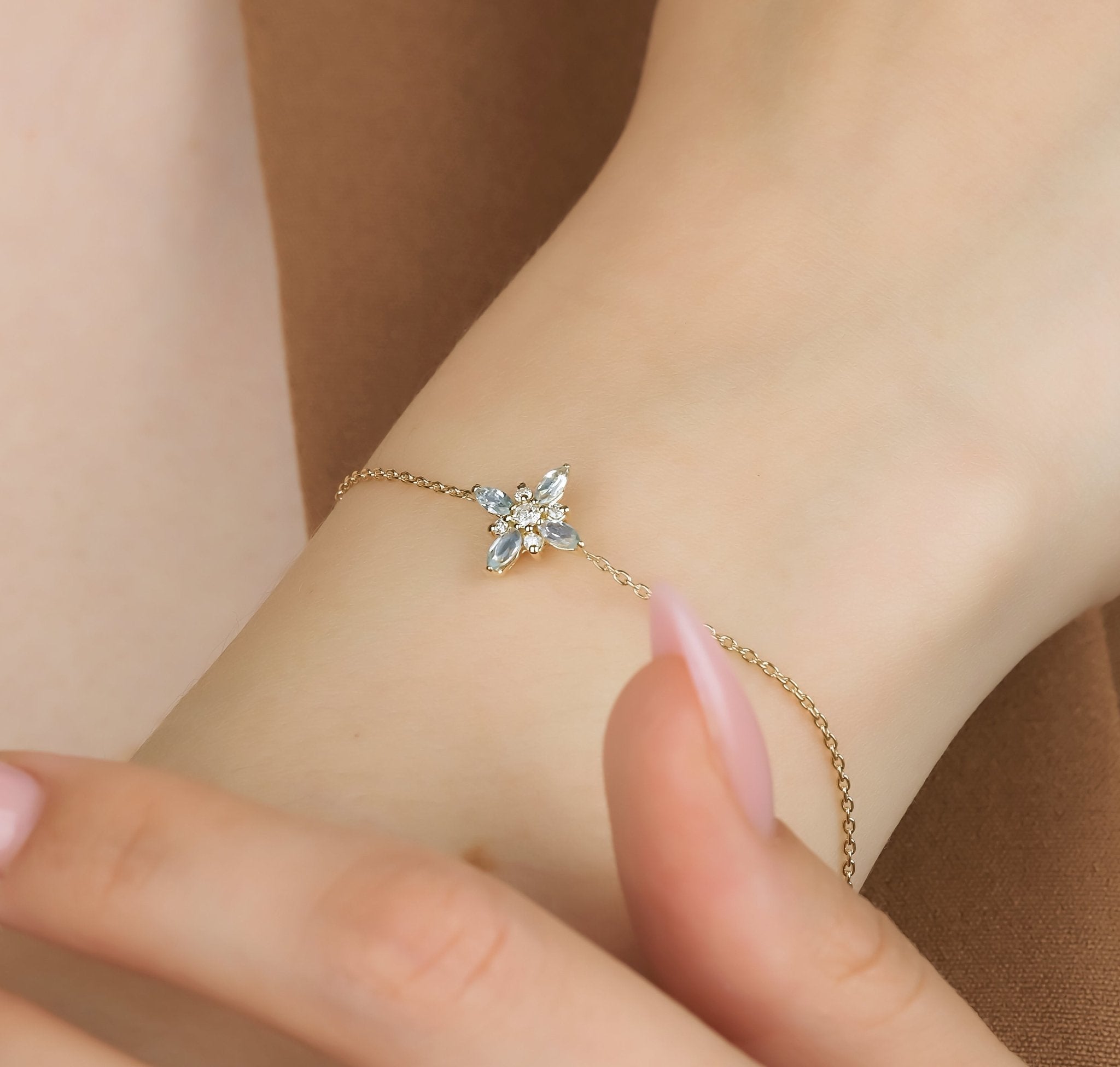 14K Gold Marquise Topaz and Diamond Bracelet