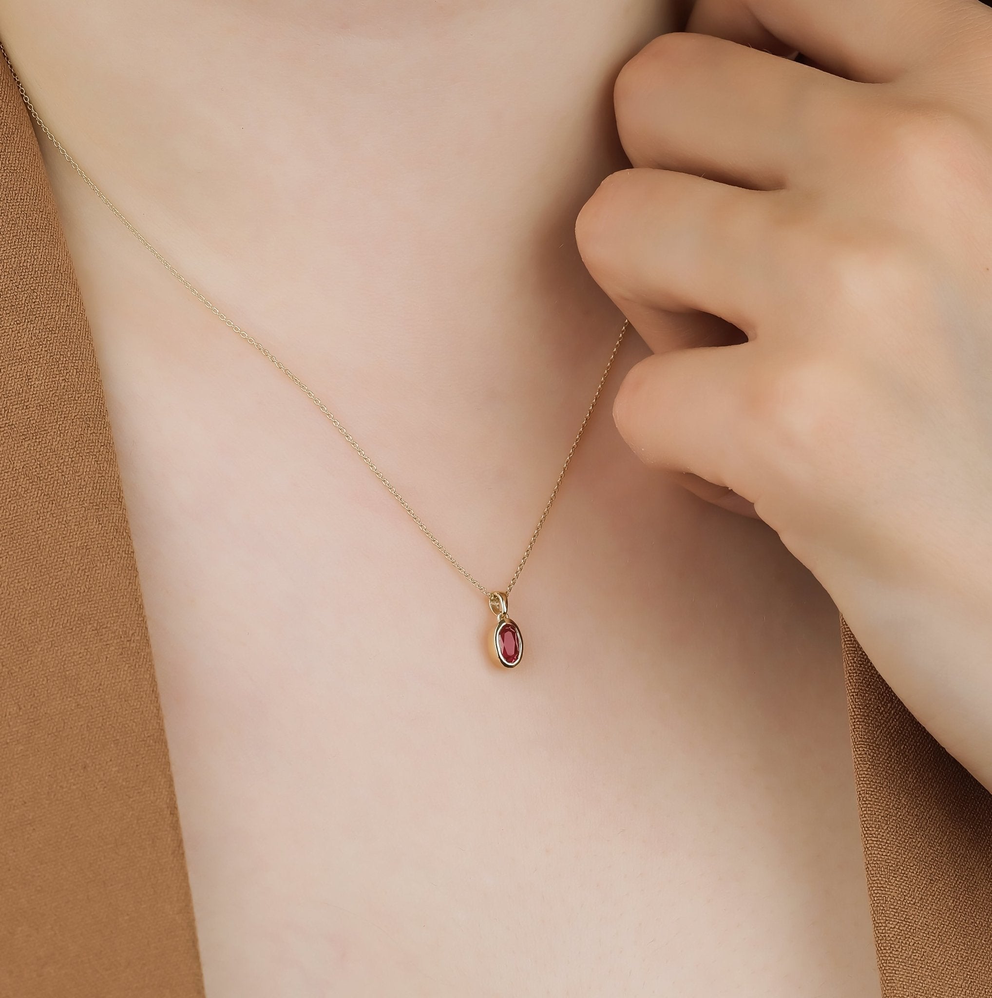 14K Gold Natural Solitaire Ruby Necklace