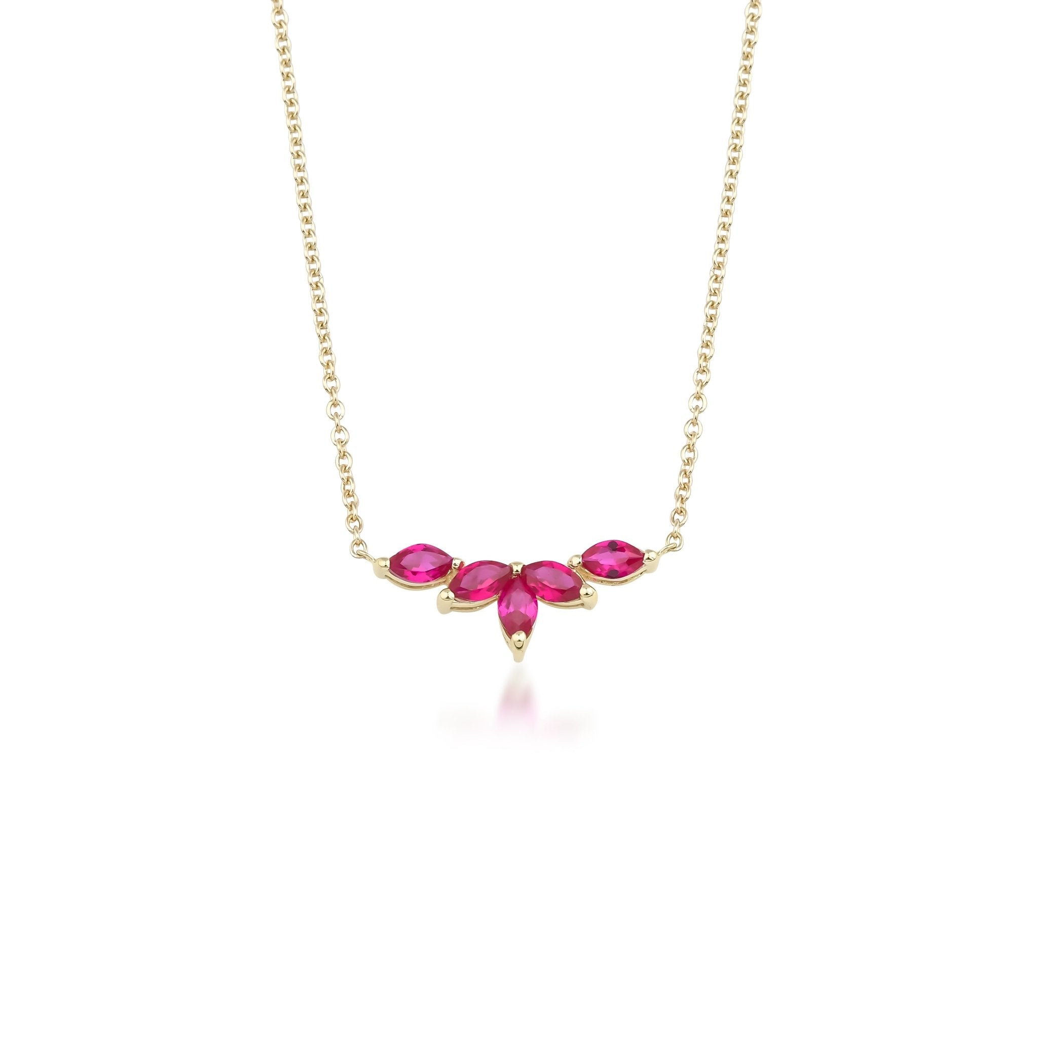 14K Gold Cluster Marquise Ruby Necklace