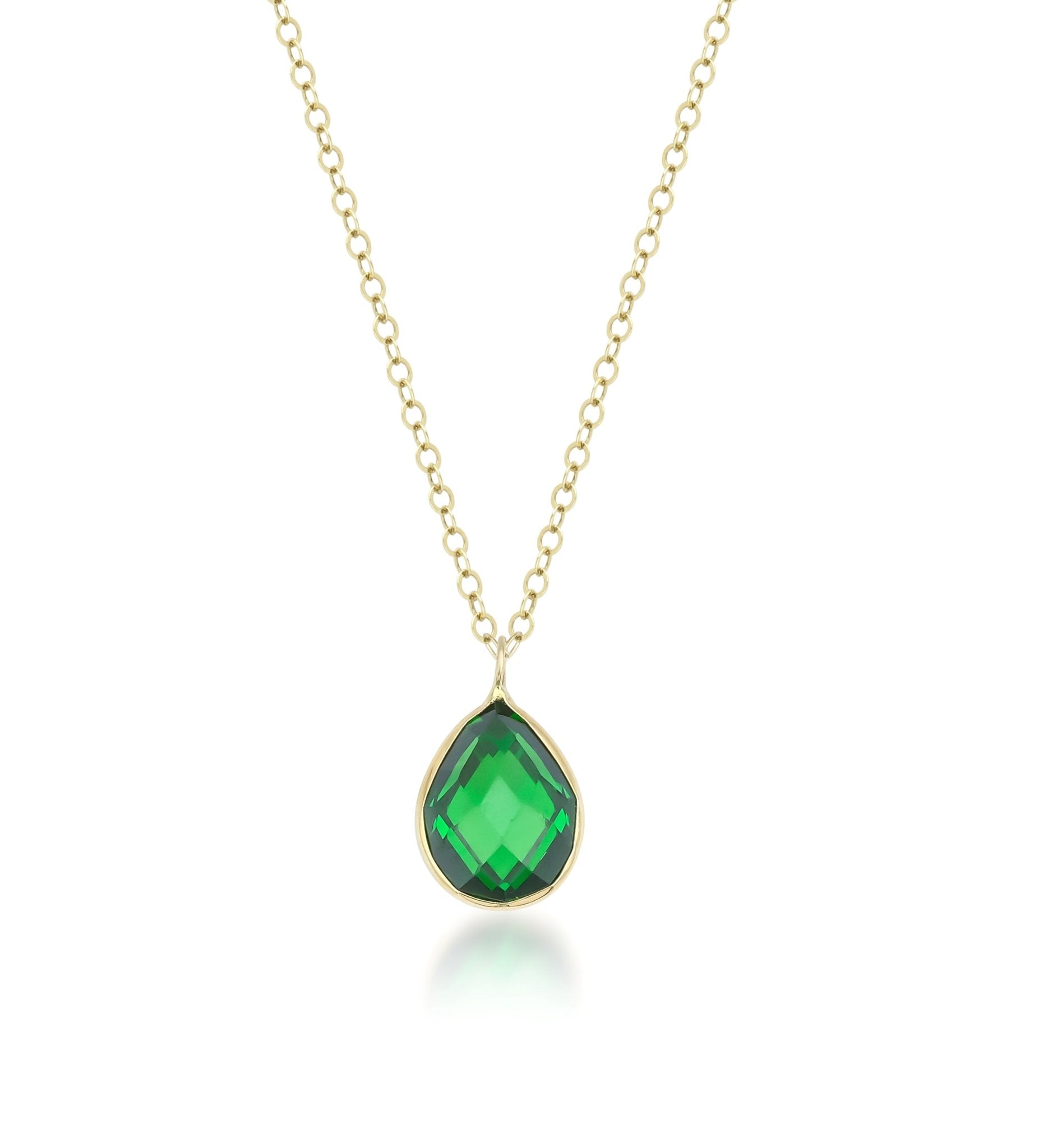 14K Yellow Gold Pear Shape Solitaire Emerald Necklace