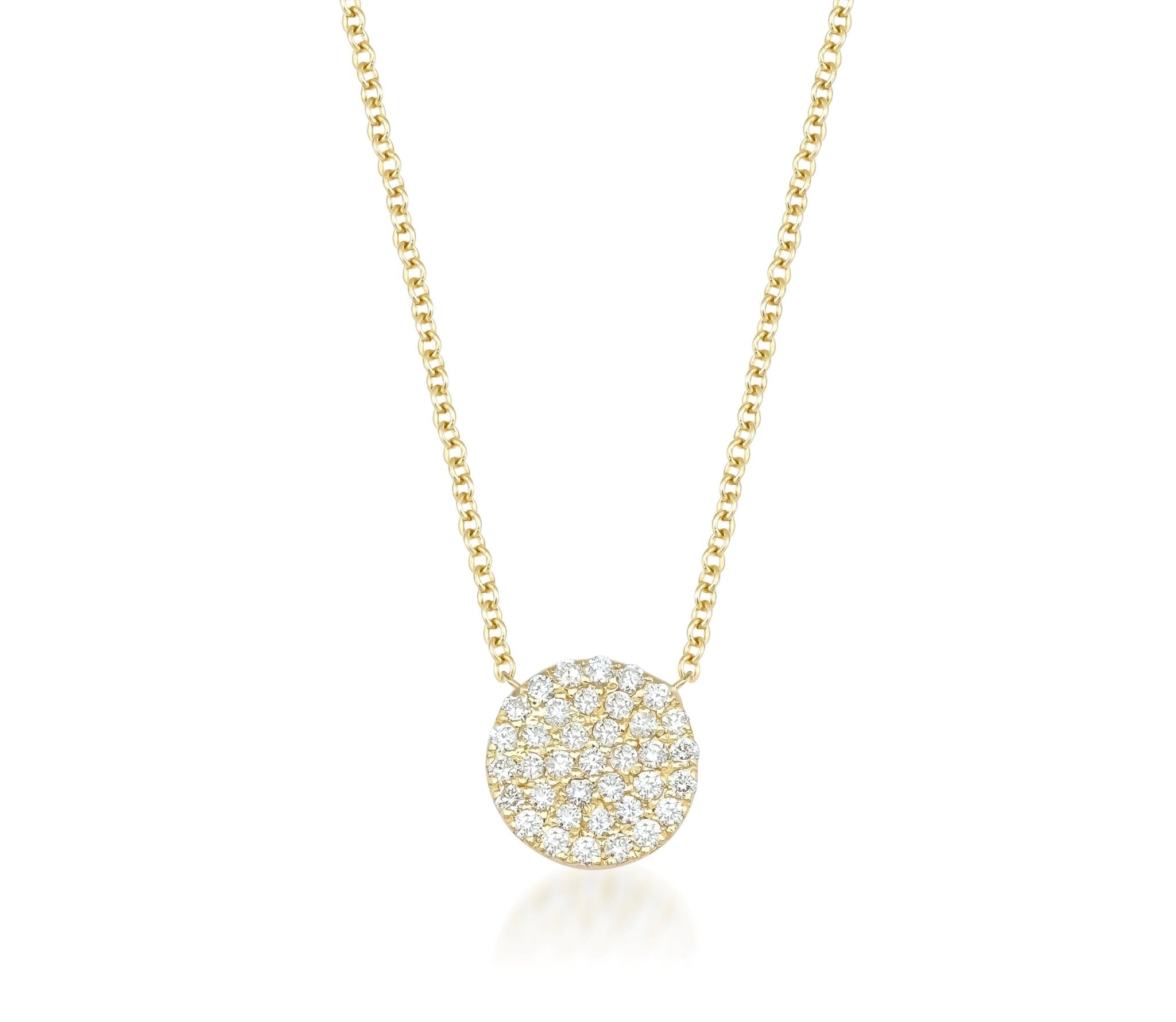 14K Yellow Gold Diamond Circle Necklace, Diamond Disk Necklace