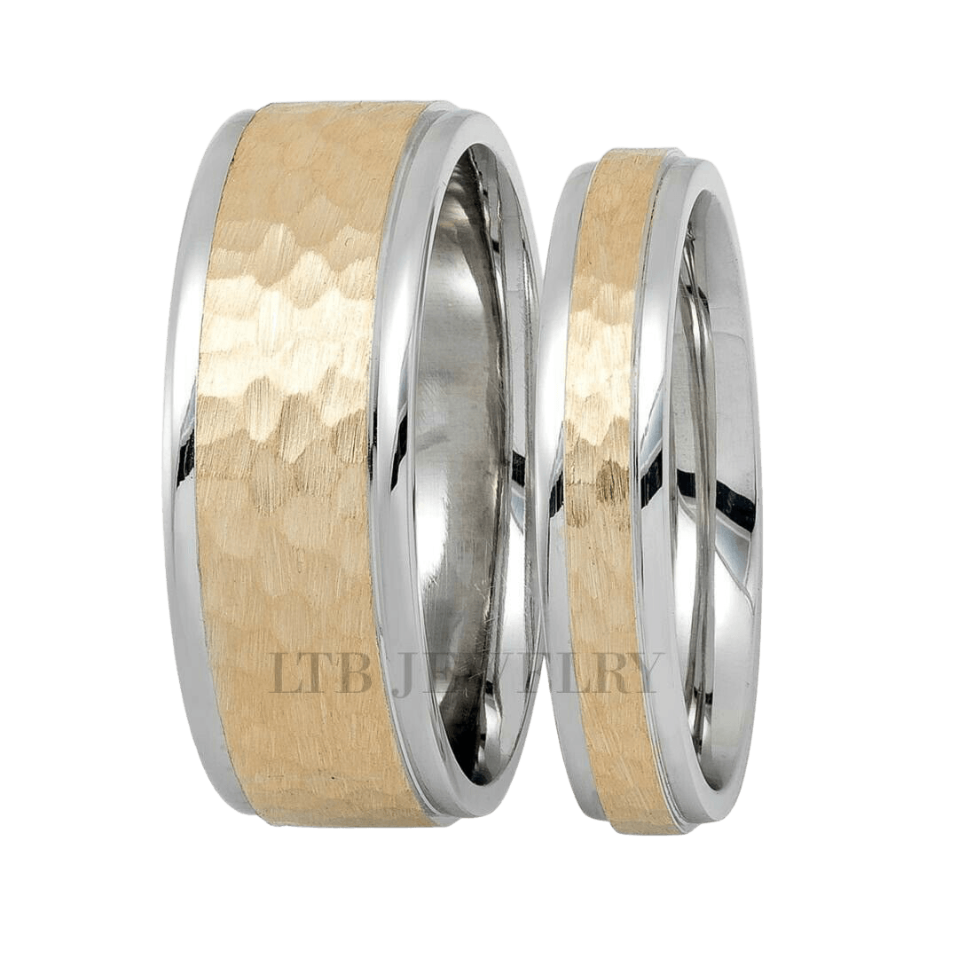 Hammered Finish His and Hers Wedding Bands