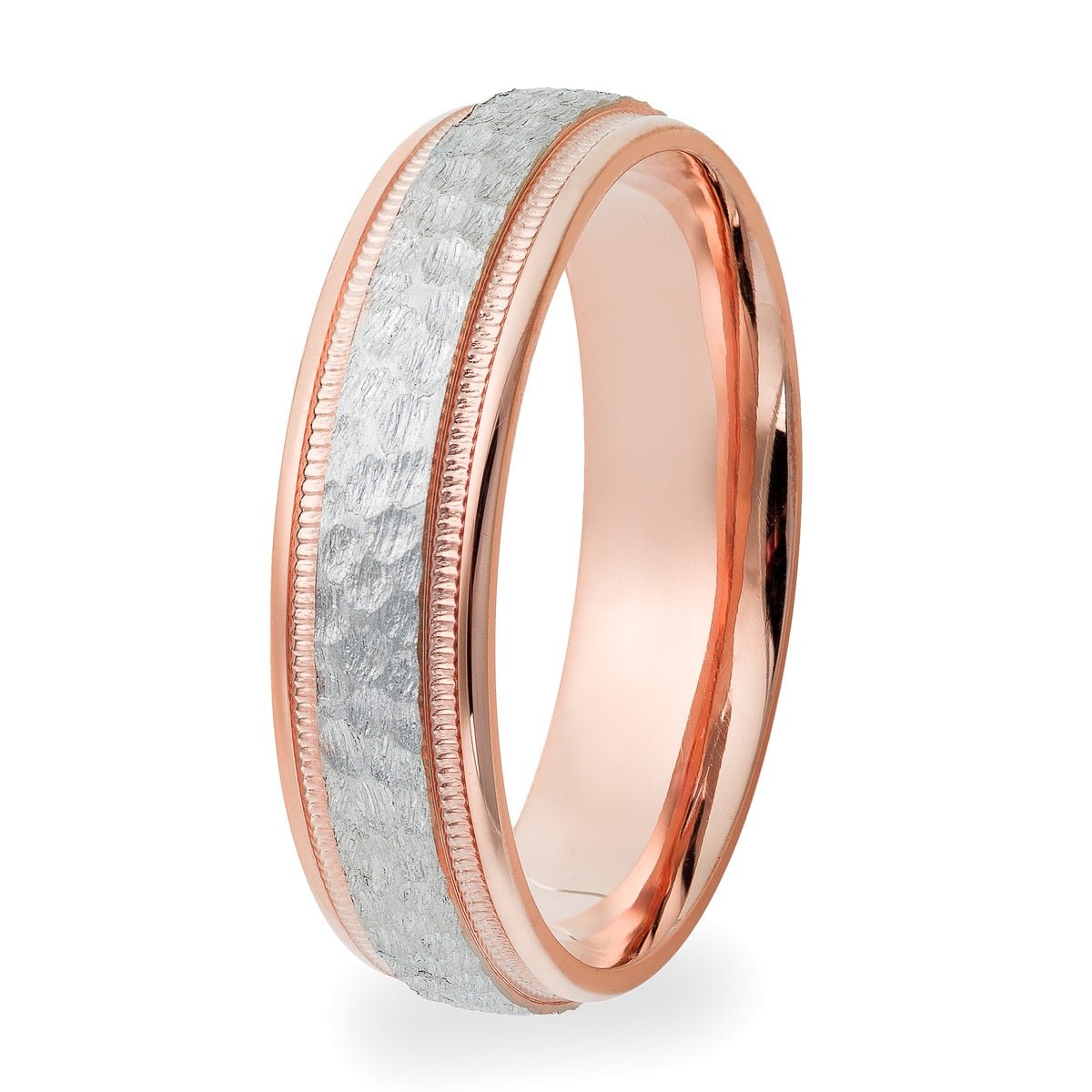 Hammered Finish Two Tone Gold Mens Wedding Bands