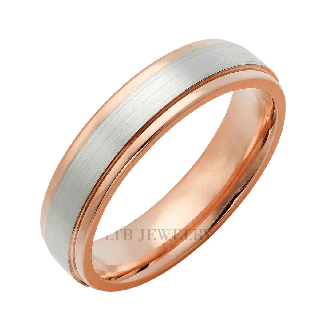 14K Solid Rose Gold and Platinum Mens and Womens  Wedding Bands