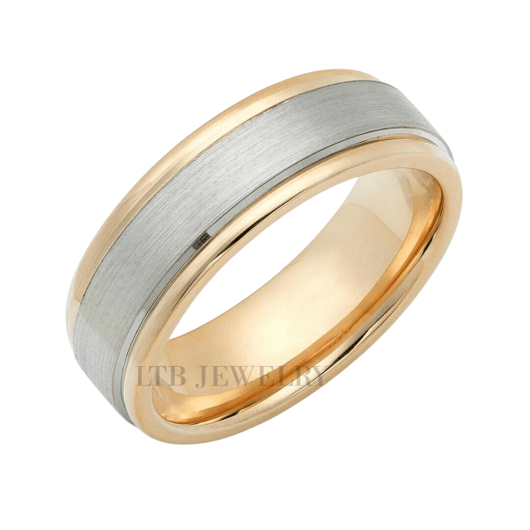 18K Yellow Gold and Platinum Mens Wedding Rings