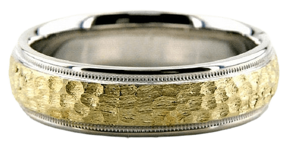 Two Tone Gold Hammered Finish Wedding Rings