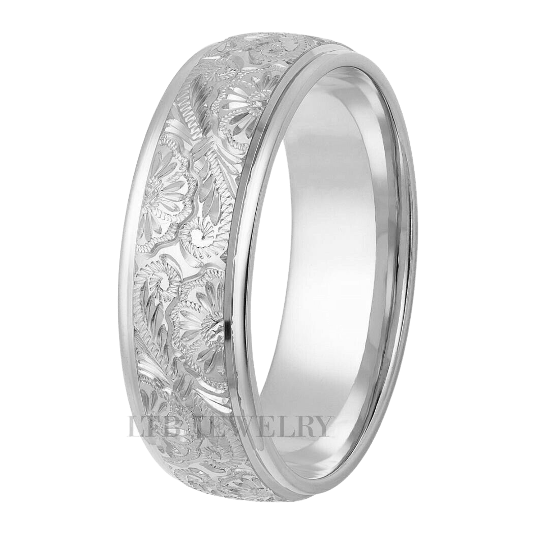 Platinum Hand Engraved Wedding Rings