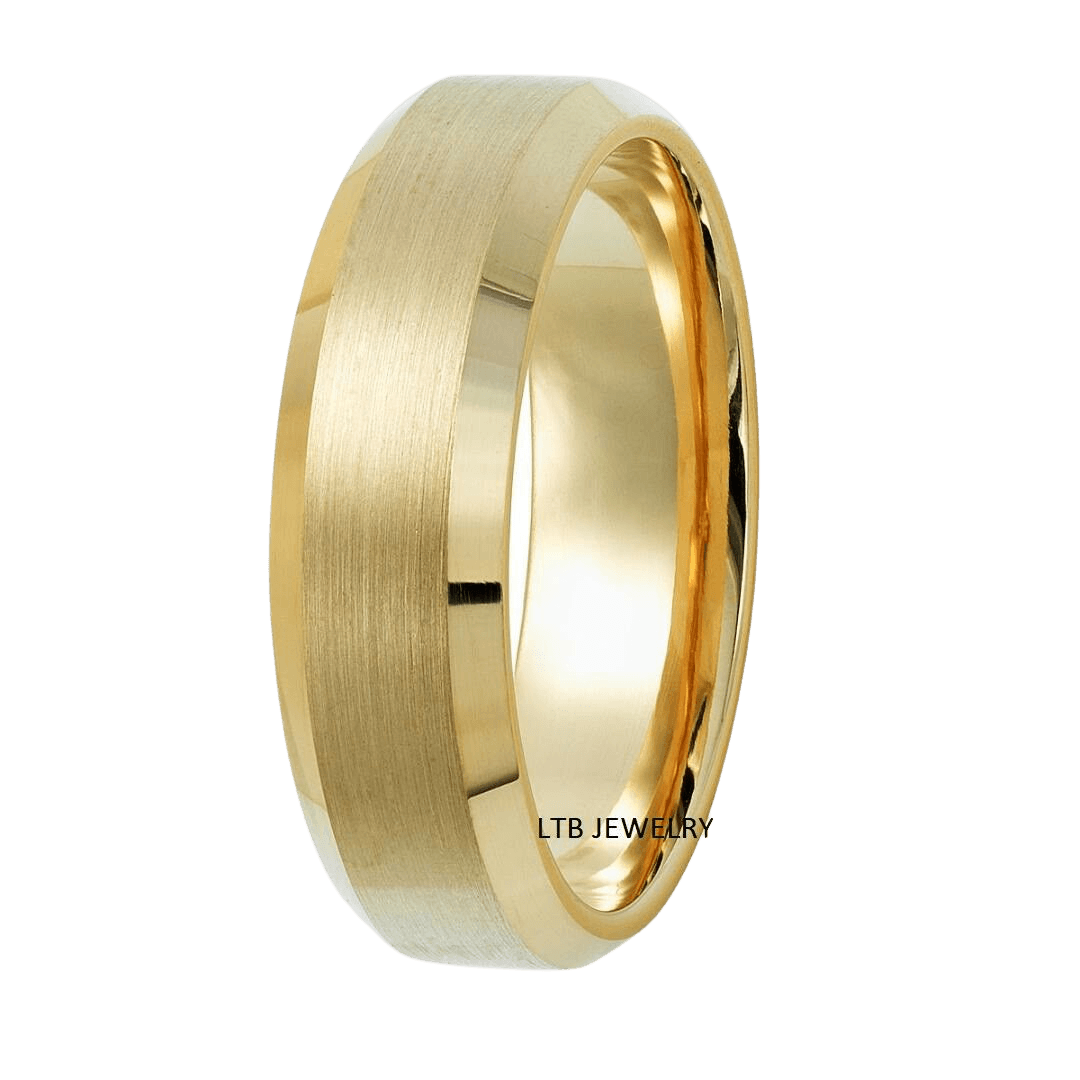 14K Solid Yellow Gold Beveled Edge Mens Wedding Bands
