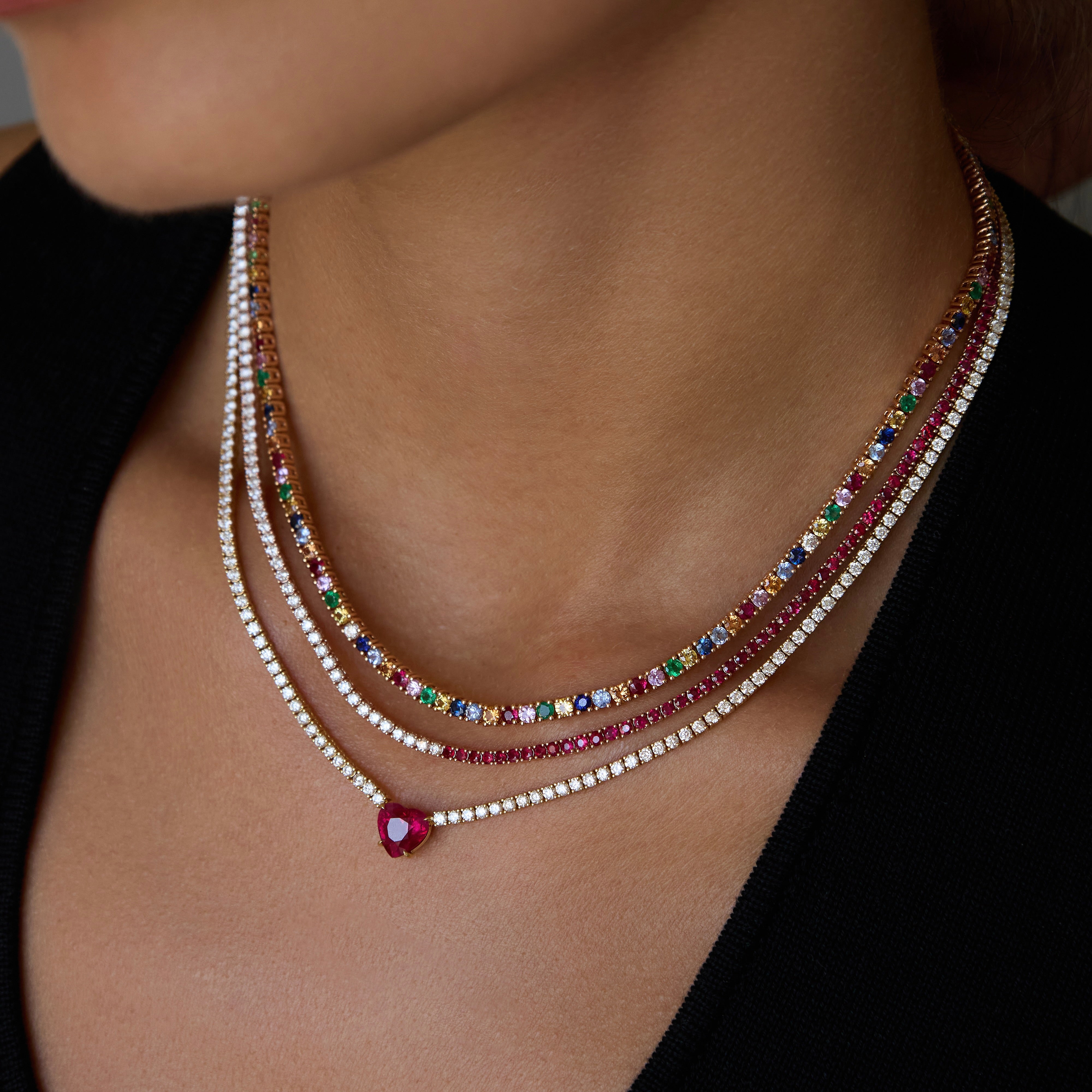 HEPBURN CHOKER WITH RUBY HEART CENTER 3 HEPBURN CHOKER WITH RUBY HEART CENTER