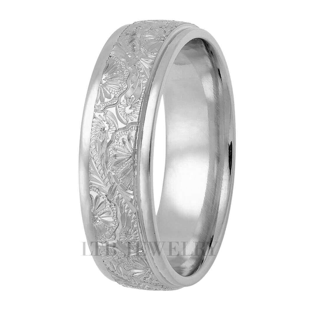 Platinum Hand Engraved Wedding Bands