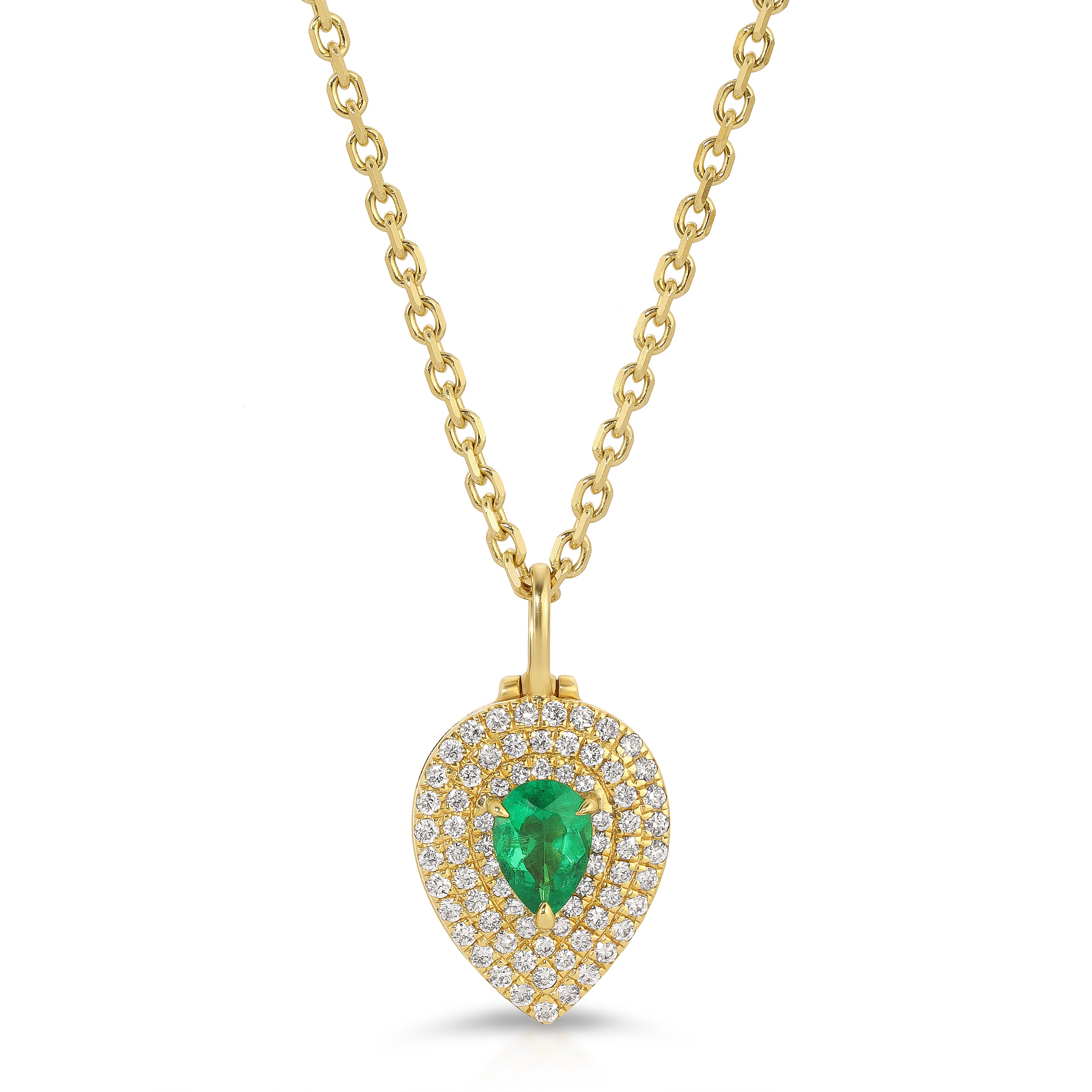 Pear Locket PEAR SHAPED DIAMOND LOULOU LOCKET WITH PEAR SHAPED EMERALD - Luxury ...