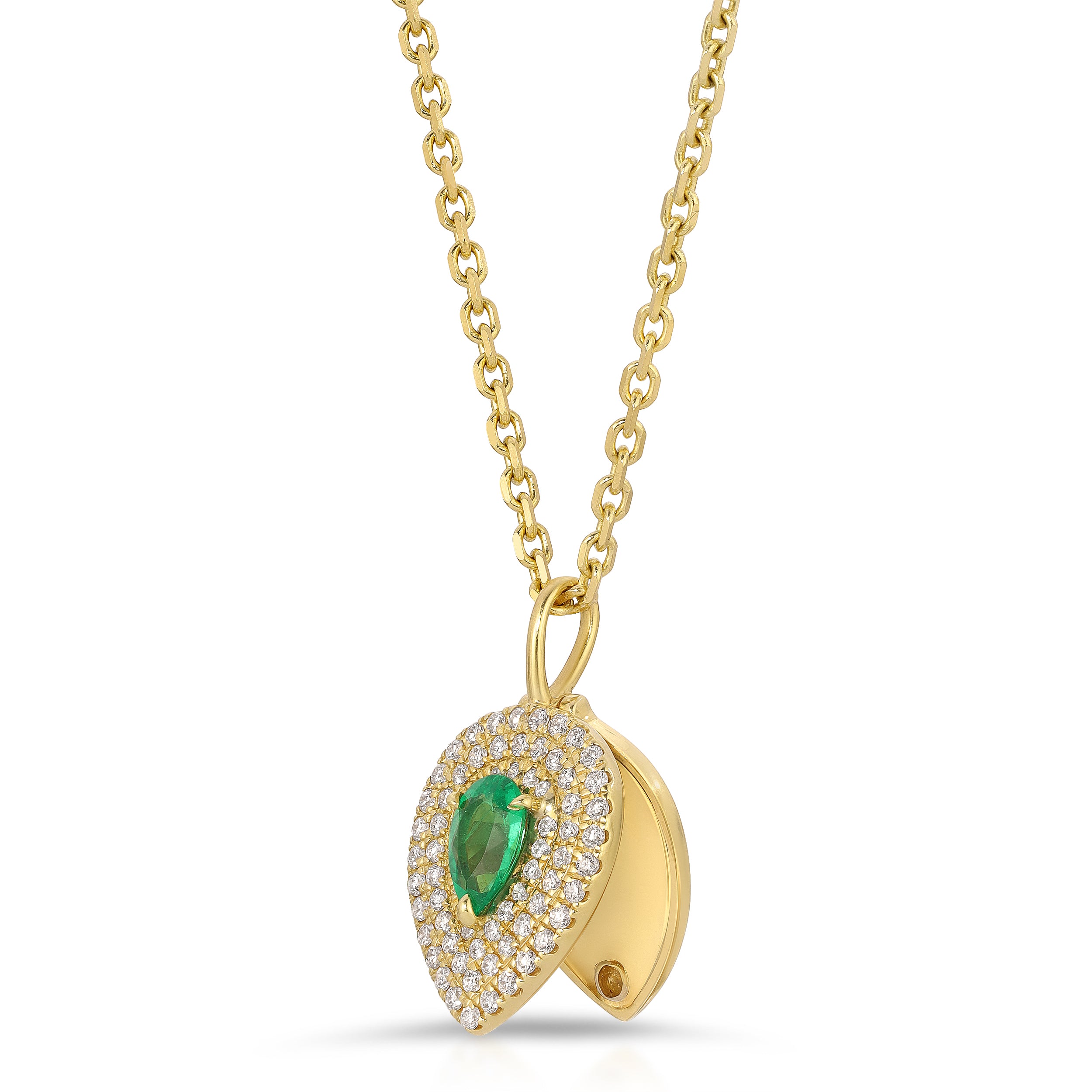 Pear Locket PEAR SHAPED DIAMOND LOULOU LOCKET WITH PEAR SHAPED EMERALD - Luxury ...