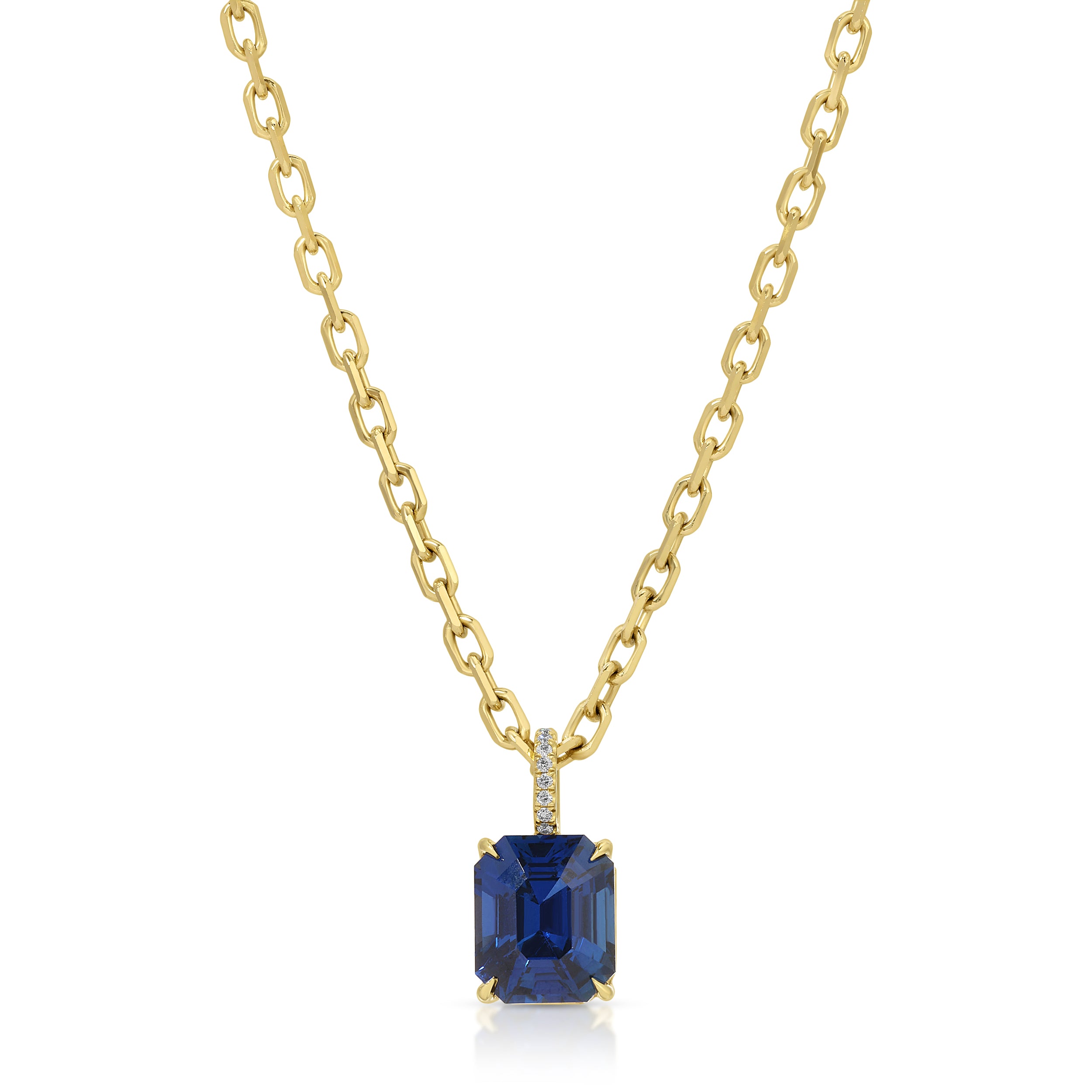 EMERALD CUT BLUE SAPPHIRE PENDANT