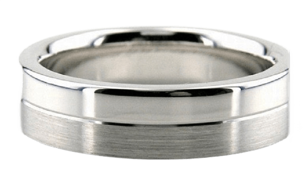 14K White Gold Satin and Shiny Finish Mens Wedding Bands