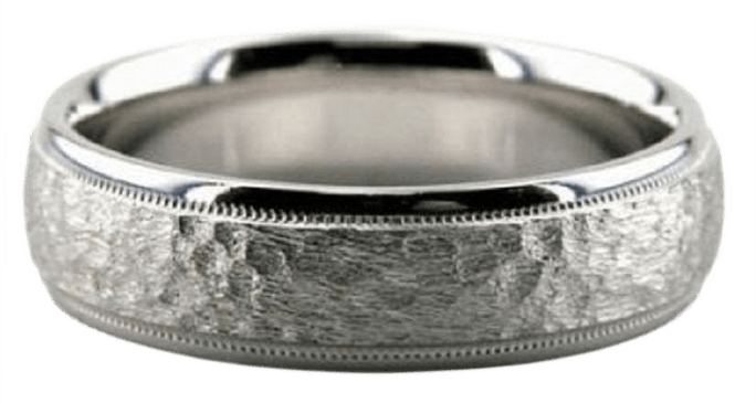 White Gold Hammered Finish Mens Wedding Bands
