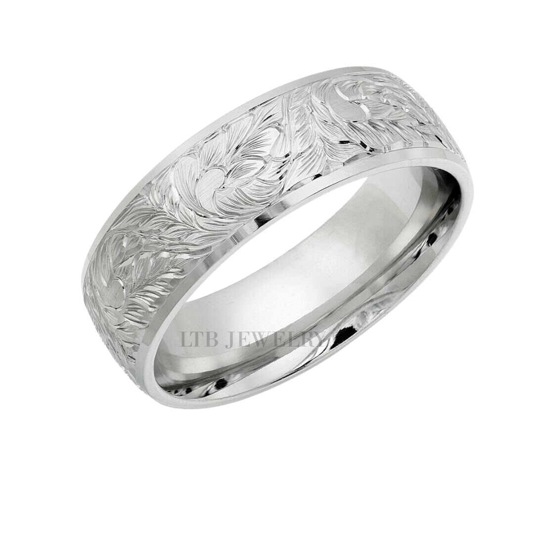 Platinum Hand Engraved Wedding Bands
