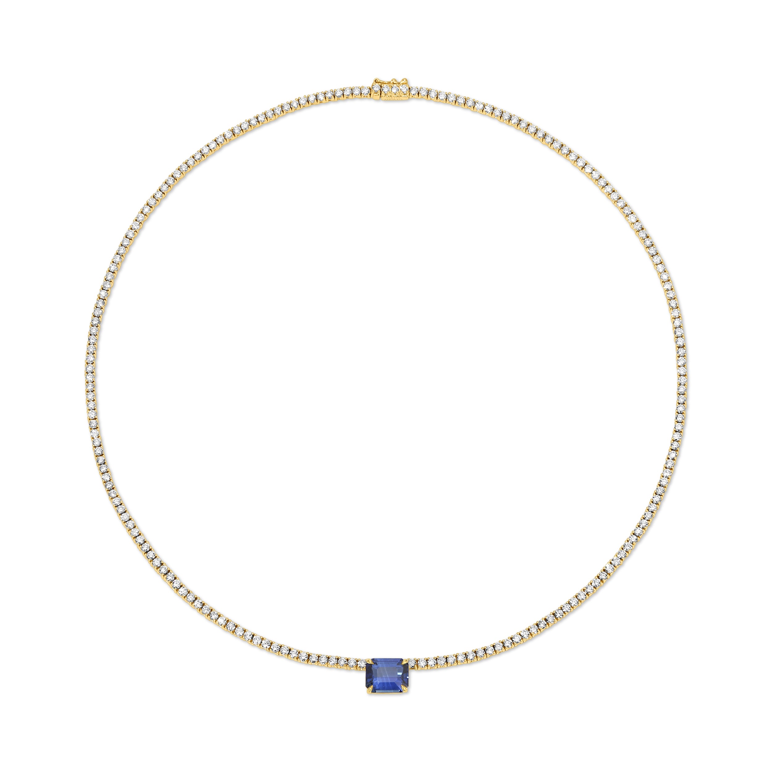 HEPBURN CHOKER WITH EMERALD CUT BLUE SAPPHIRE CENTER