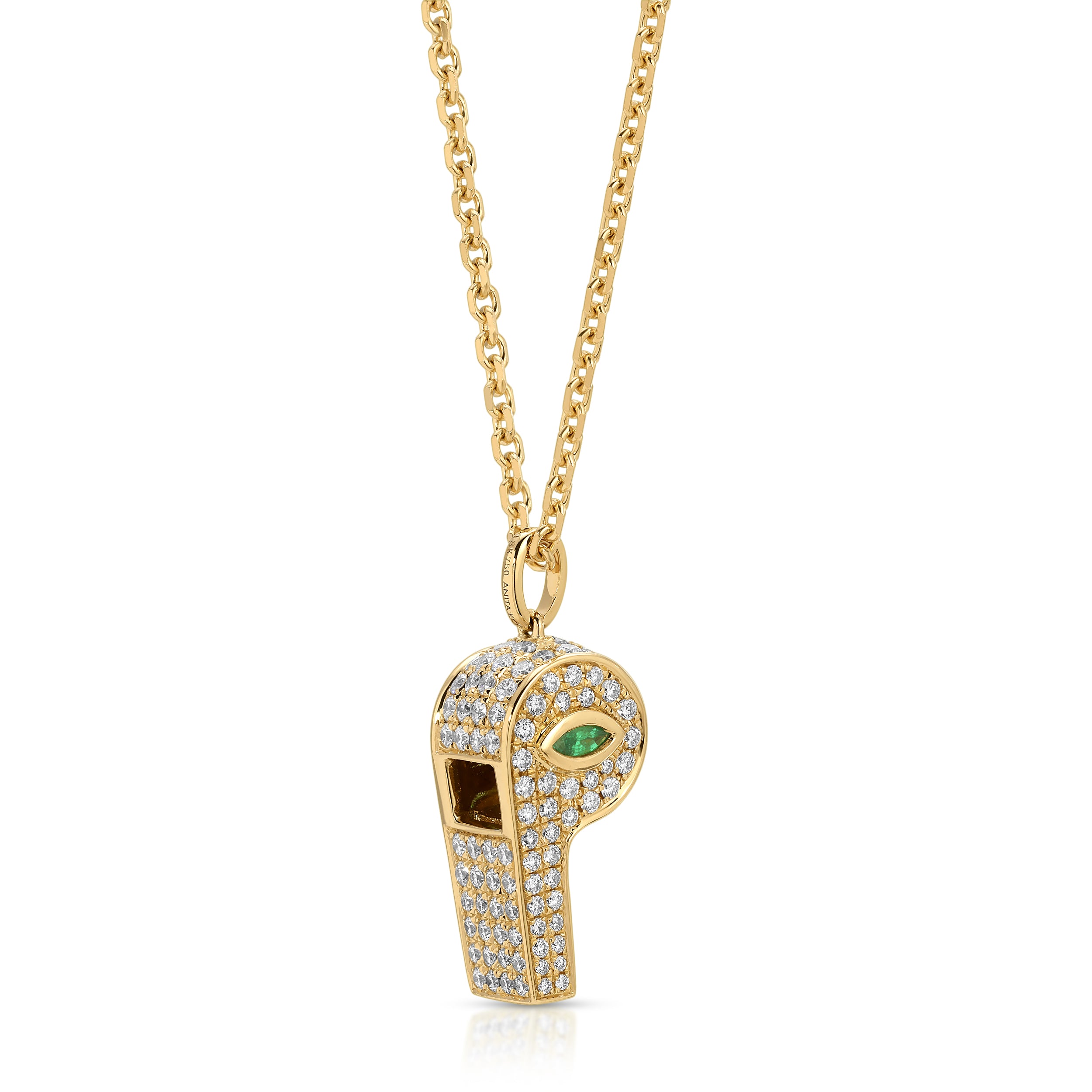 PAVE DIAMOND BABY WHISTLE WITH MARQUIS EMERALD