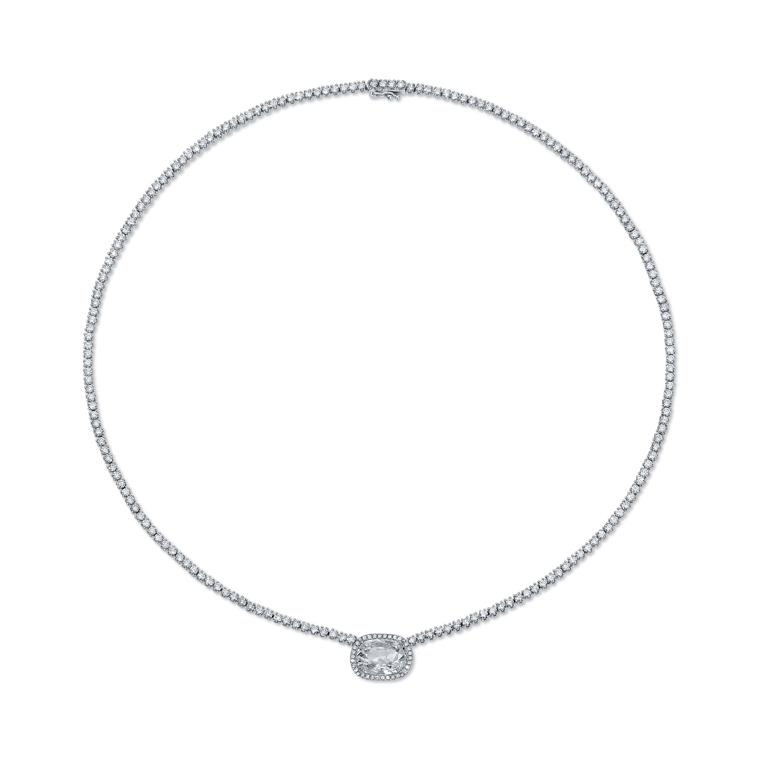 DIAMOND HEPBURN CHOKER WITH OLD MINE CUSHION CUT DIAMOND CENTER