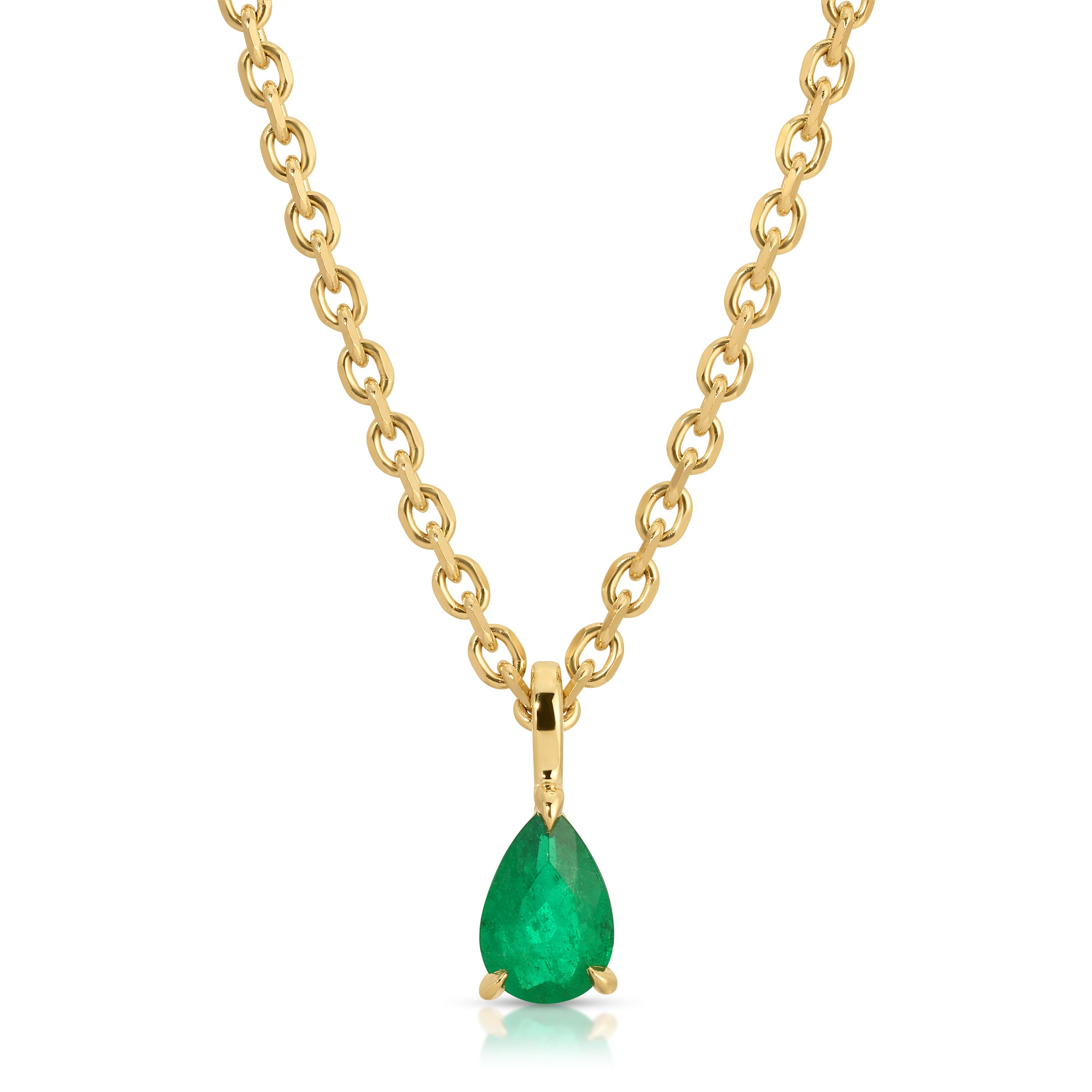 COLOMBIAN EMERALD PEAR PENDANT ON ROLO CHAIN