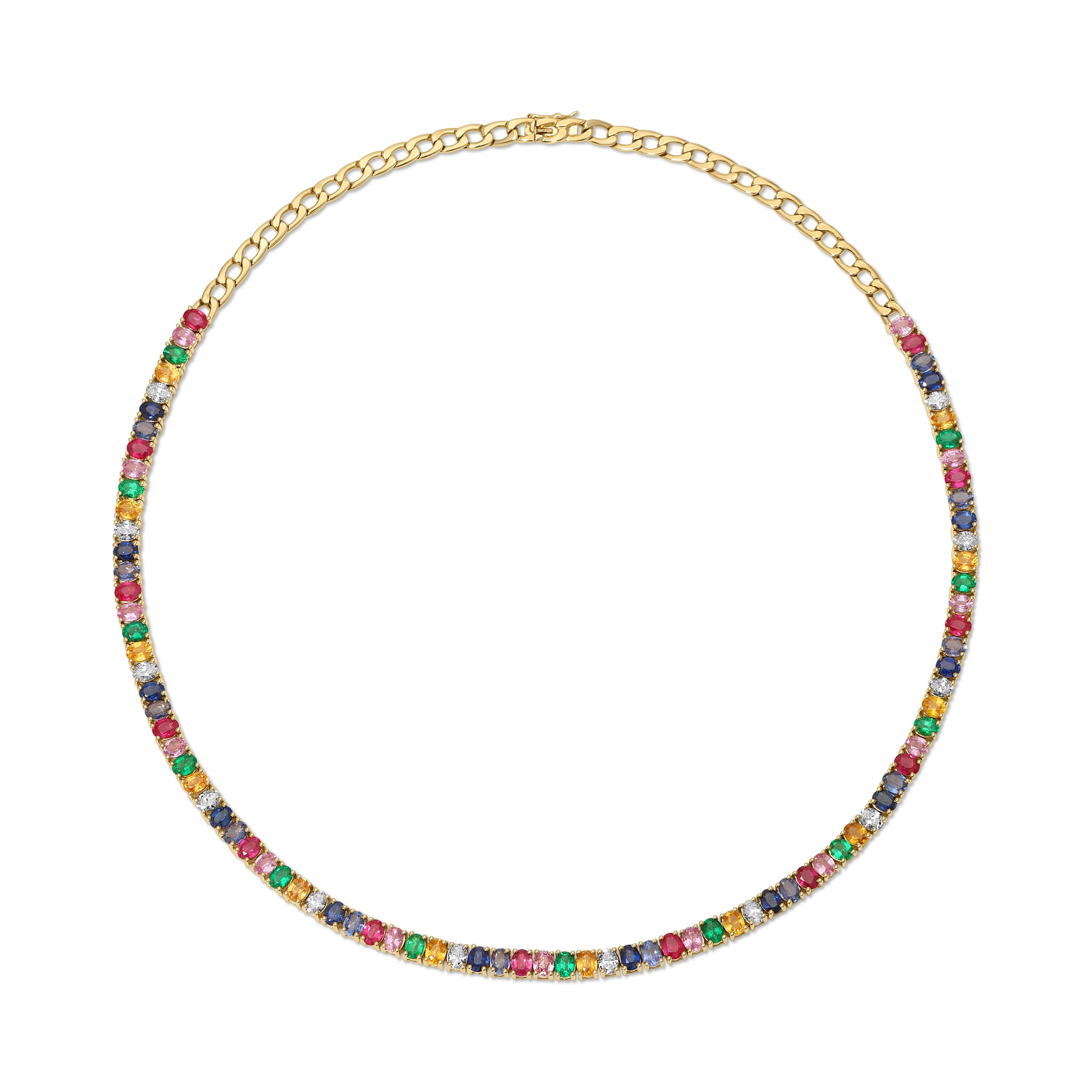 MULTI SAPPHIRE AND DIAMOND CUBAN LINK CHOKER